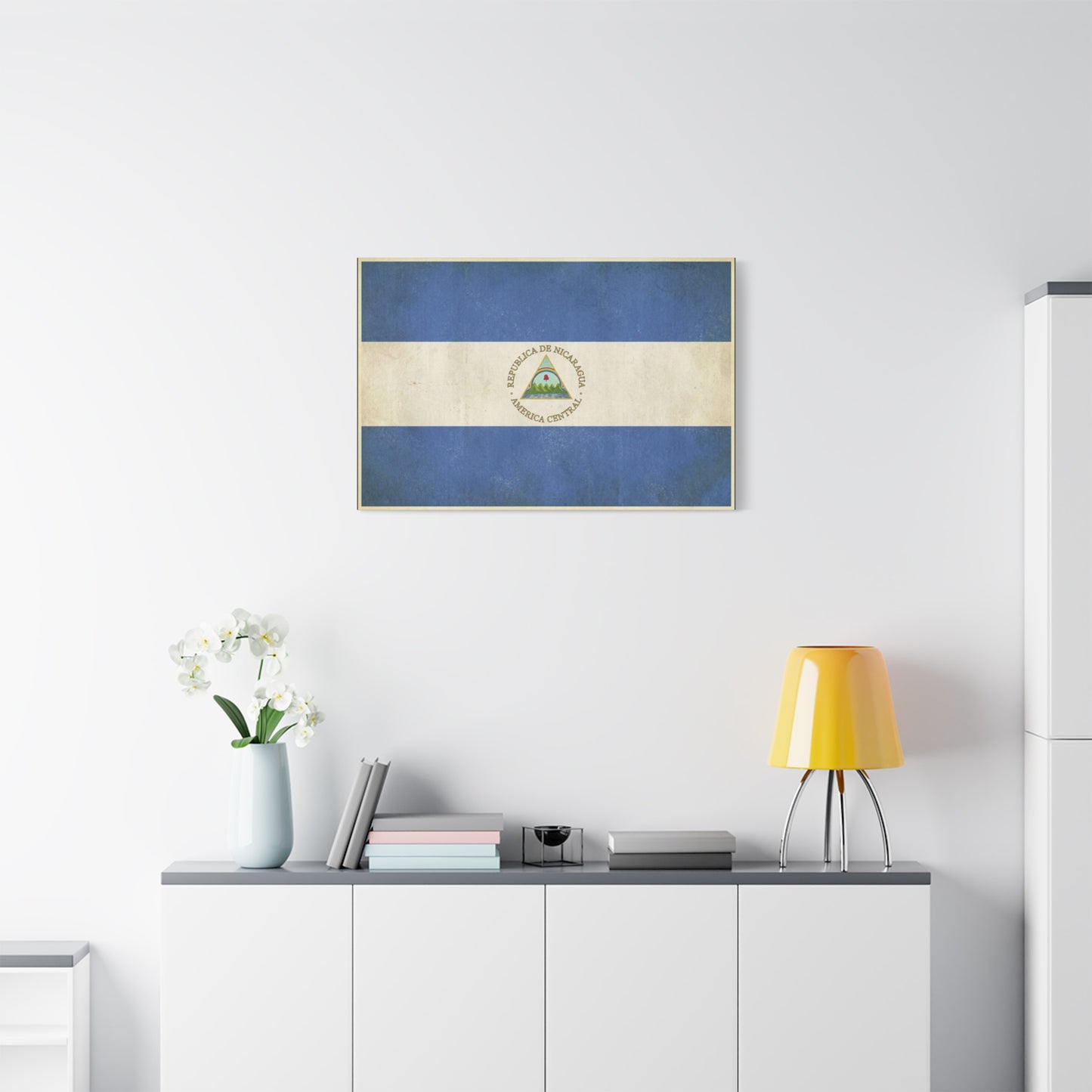 Republica De Nicaragua America Central Flag Canvas Wall Art - Vintage Blue White Country Print - Patriotic Heritage Decor - Living Room Home Decoration - Living Room Wall Decor - Cozy Reading Nook Art