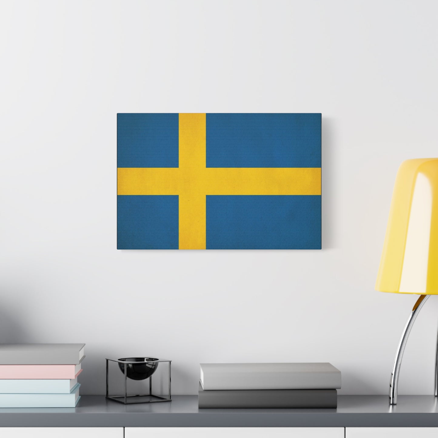 Sweden Flag Canvas Wall Art - Swedish National Flag Print, Blue Yellow Nordic Cross Decor - Minimalist Scandinavian Style - Living Room Wall Decor - Bedroom Home Decoration - Bedroom Home Decoration