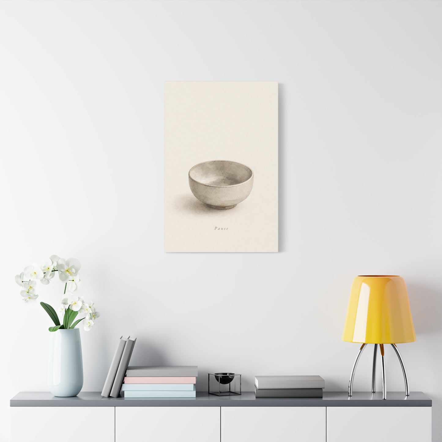 "Pause" Minimalist Bowl Canvas Wall Art - Neutral Still Life Print, Japandi Zen Style, Contemporary Home Decor For Bedroom, Living Room, Meditation Space, Calm Interior Accent - Living Room Wall Decor