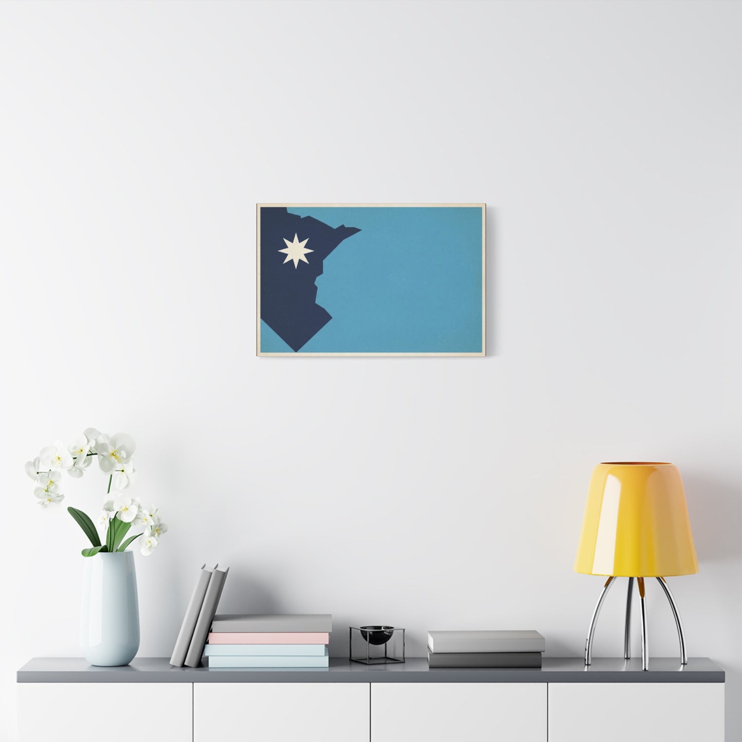 Minnesota State Silhouette Canvas Wall Art - Blue North Star Print, Vintage Minimalist Decor - Modern Graphic Artwork - Living Room Wall Decor - Modern Farmhouse Style - Bedroom Home Decoration