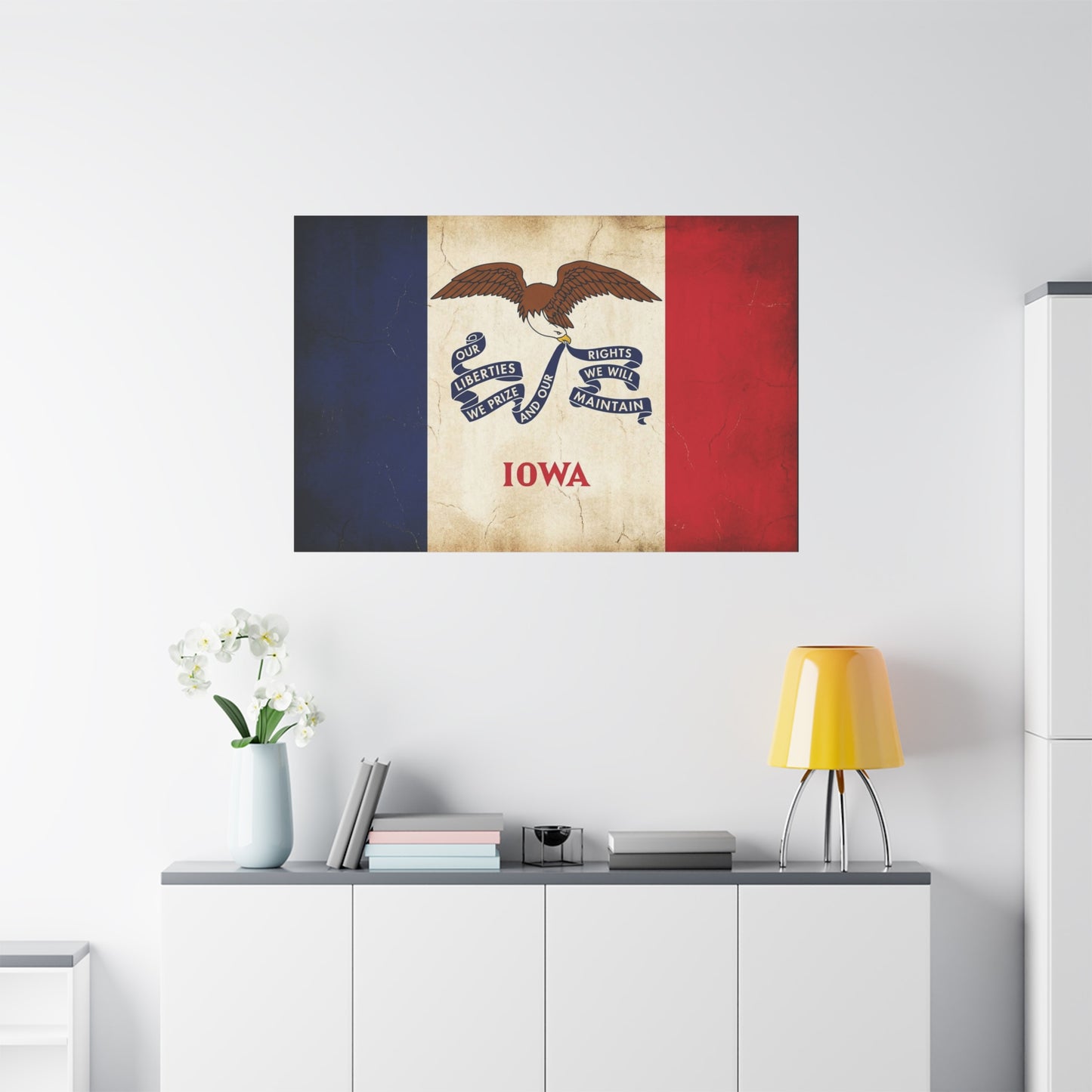 Iowa State Flag Canvas Wall Art - "Our Liberties We Prize And Our Rights We Will Maintain" Eagle Print - Vintage Patriotic Decor - Living Room Wall Decor, Office Art - Bedroom Home Decoration