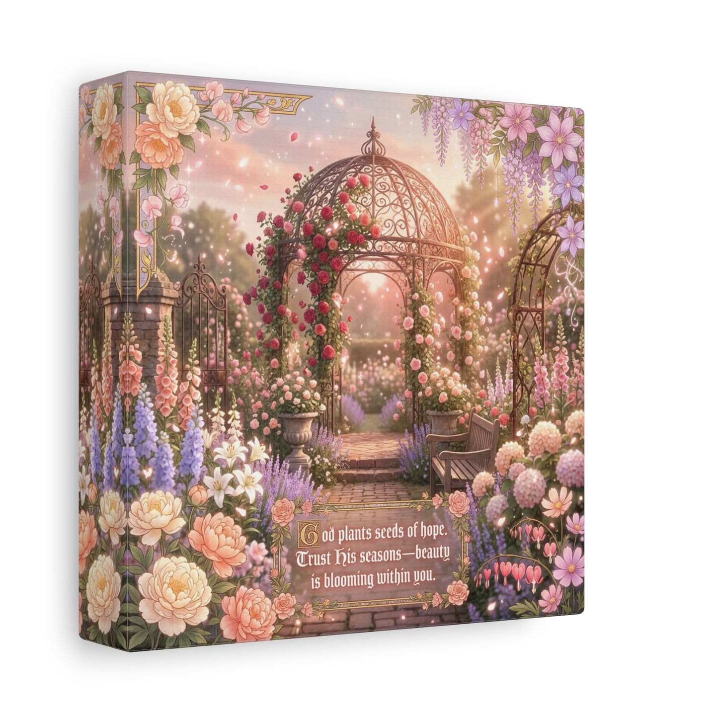"God Plants Seeds Of Hope" Floral Garden Canvas Wall Art - Romantic Rose Gazebo Scripture Quote Print - Matte Botanical Cottagecore Decor - Bedroom Living Room Home Decoration - Living Room Wall Decor