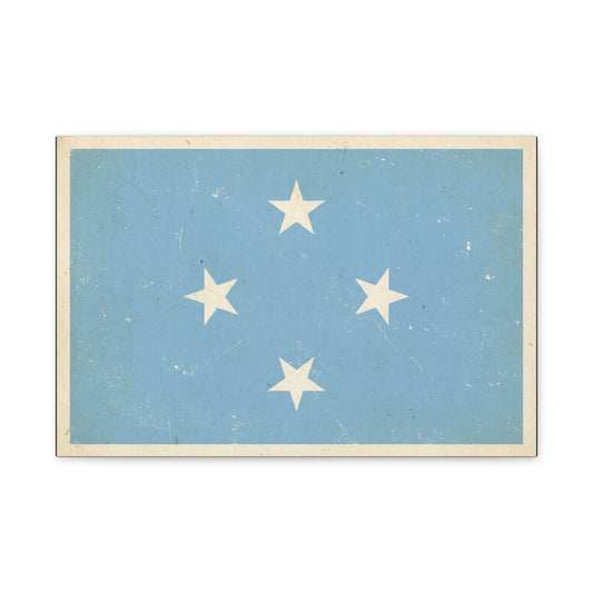 Micronesia Flag Canvas Wall Art - Vintage Blue Four White Stars Print - Distressed Patriotic Island Decor - Coastal Style Living Room Wall Decor, Bedroom Home Decoration - Bedroom Home Decoration
