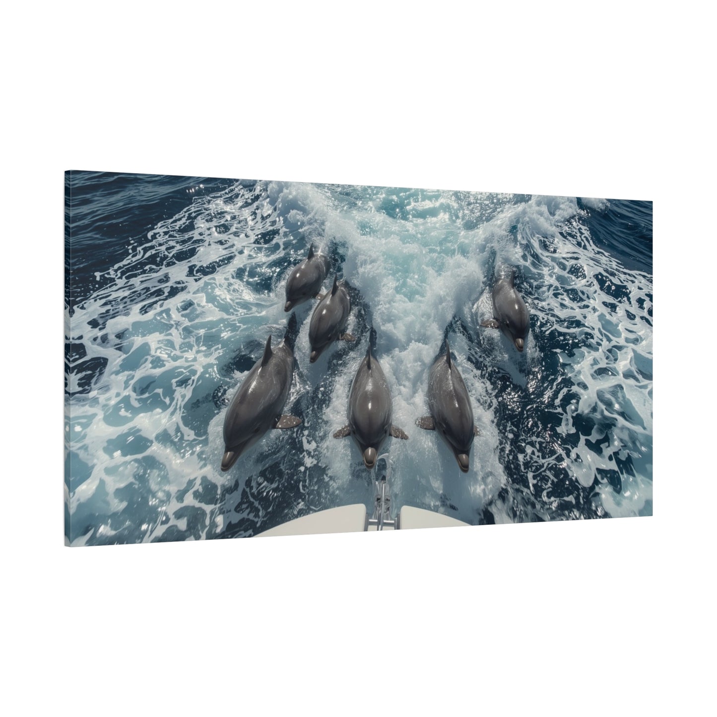 Dolphin Pod Canvas Wall Art, Ocean Wildlife Print Picture - Blue Sea Foam Art Print, Coastal Style, Living Room Wall Decor, Bedroom Home Decoration, Vacation Rental Accent - Bedroom Home Decoration
