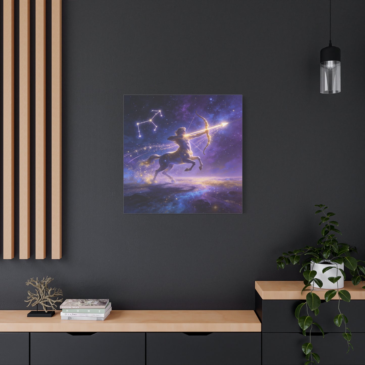 Sagittarius Zodiac Canvas Wall Art - Celestial Centaur Archer Constellation Print, Purple Galaxy Night Sky, Mythic Astrology Decor, Modern Bedroom Accent, Office Decoration - Living Room Wall Decor