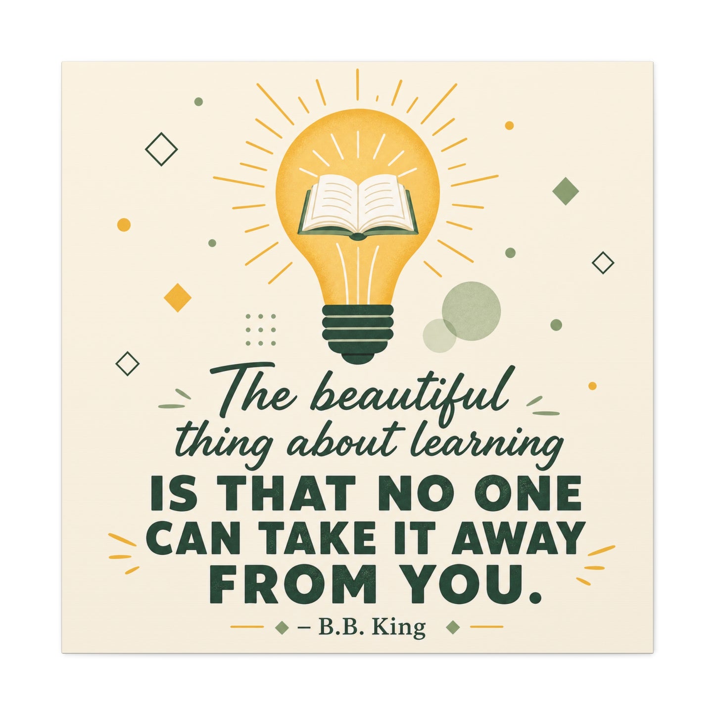 "The Beautiful Thing About Learning Is That No One Can Take It Away From You." Canvas Wall Art - Inspirational Quote Print, Classroom Decor, Teacher Office Wall Decor, Modern Typography