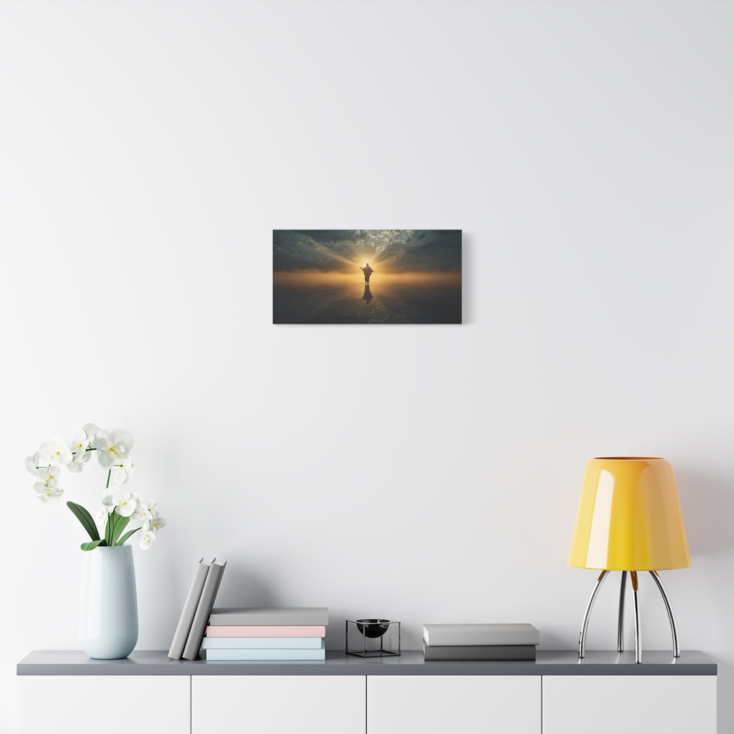 Jesus Christ Canvas Wall Art - Walking On Water At Sunrise, Dramatic Sky Reflection - Matte Cotton Print - Religious Home Decor For Living Room, Bedroom, Office Wall Accent - Bedroom Home Decoration
