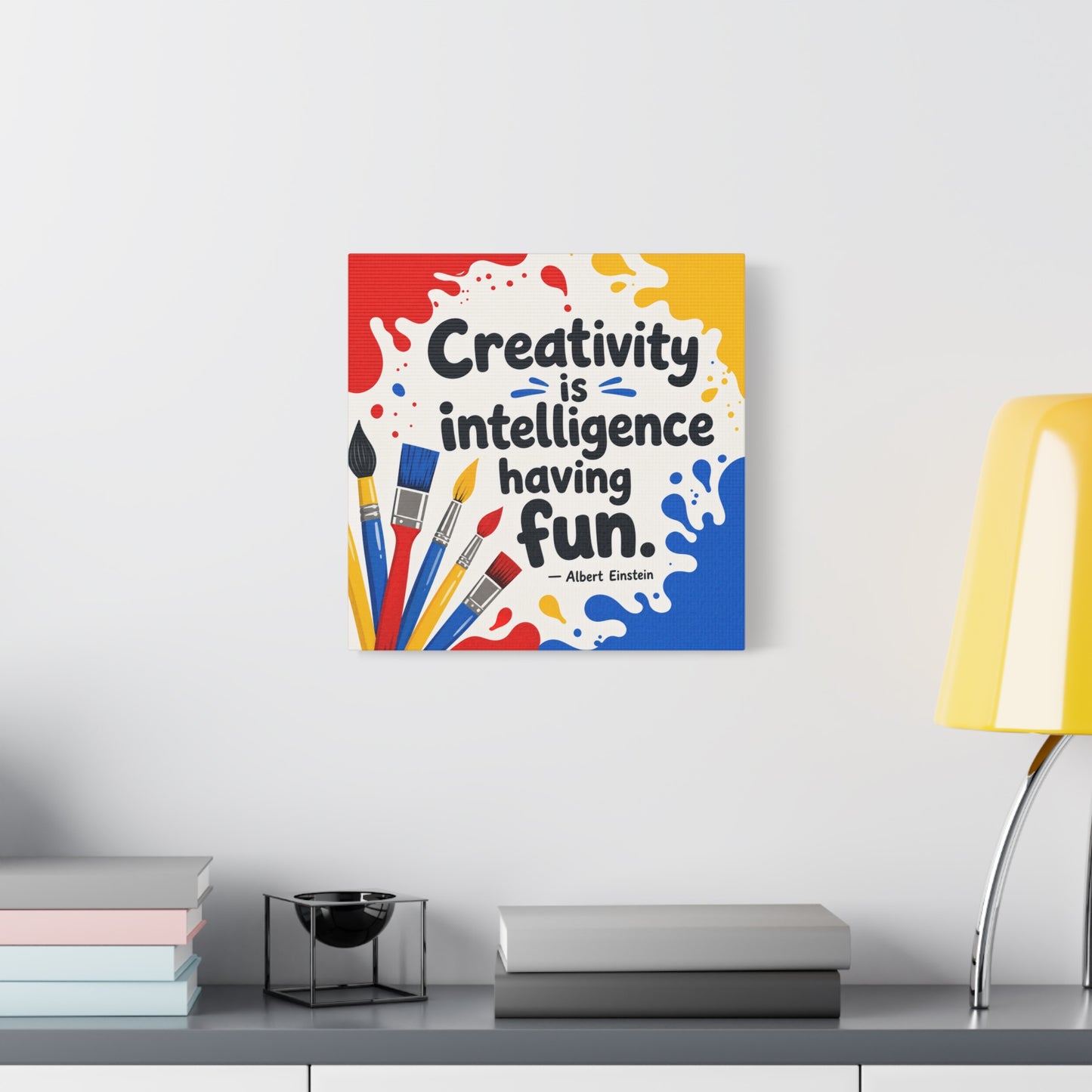 "Creativity Is Intelligence Having Fun." Albert Einstein Canvas Wall Art - Colorful Quote Print, Classroom Decor, Teacher Office Wall Hanging, Kids Playroom Home Decoration - Bedroom Home Decoration