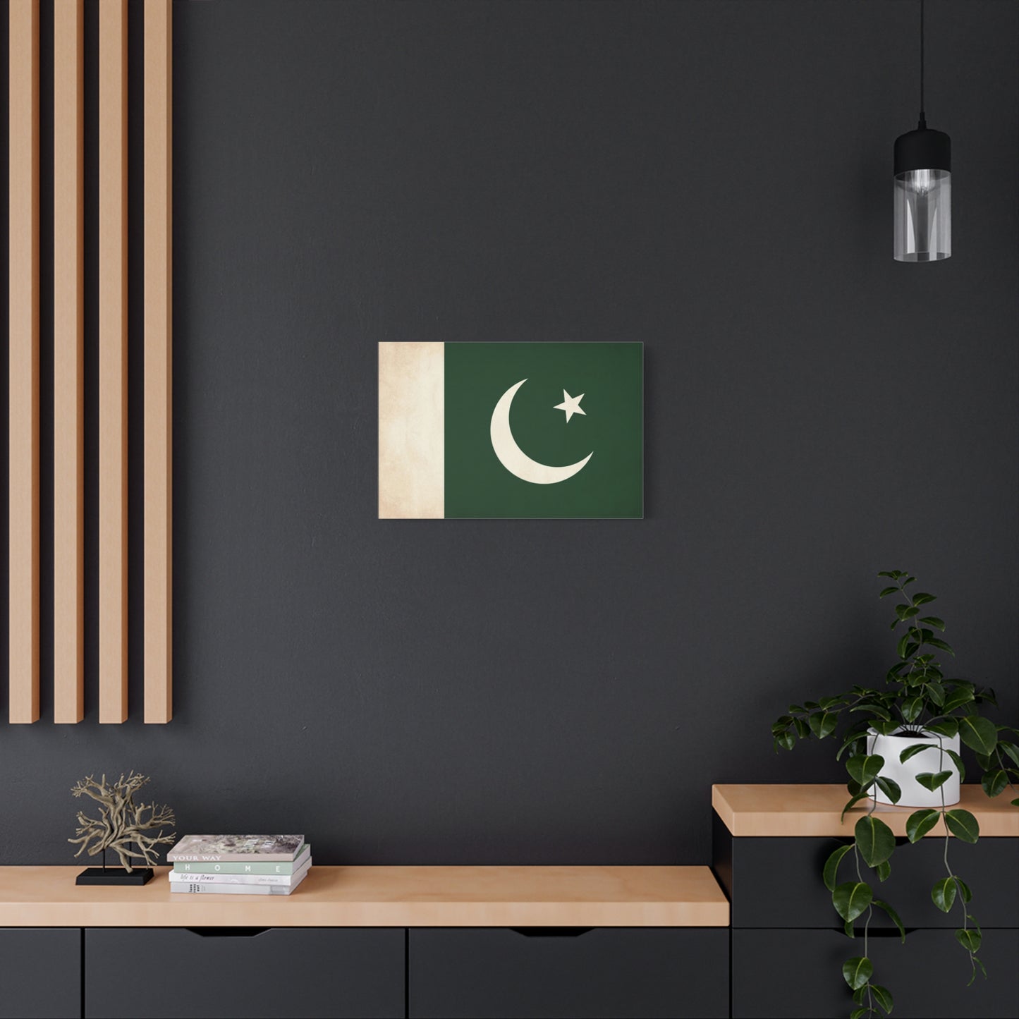 Pakistan Flag Canvas Wall Art - Crescent Moon Star Green White National Decor - Vintage Style Matte Print - Living Room Wall Decor, Bedroom Home Decoration - Bedroom Home Decoration - Ready to Hang