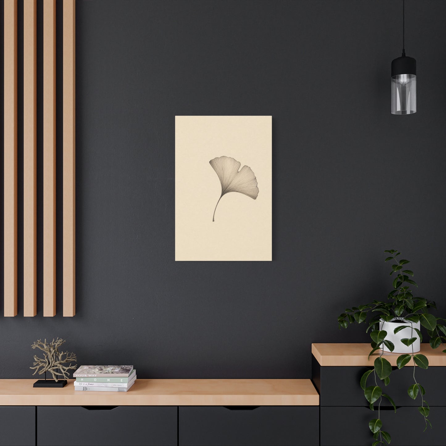 Ginkgo Leaf Canvas Wall Art - Minimalist Botanical Line Drawing, Neutral Beige Cotton Art Print - Contemporary Zen Style - Bedroom Wall Decor, Living Room Home Decoration - Bedroom Home Decoration