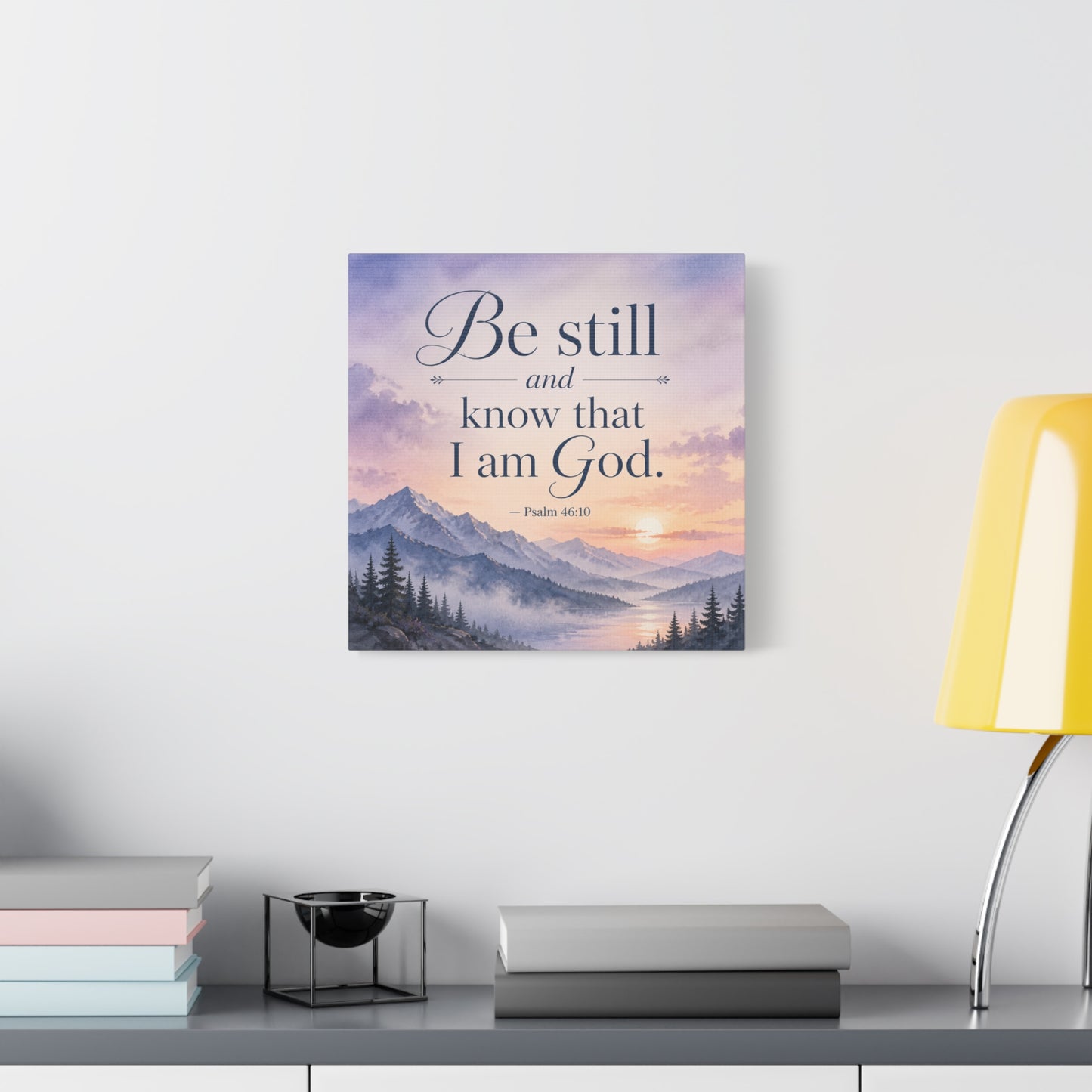 "Be Still And Know That I Am God. - Psalm 46:10" Scripture Canvas Wall Art - Mountain Sunrise Bible Verse Decor - Traditional Christian Home Accent - Bedroom Living Room Decoration - Office Wall Art