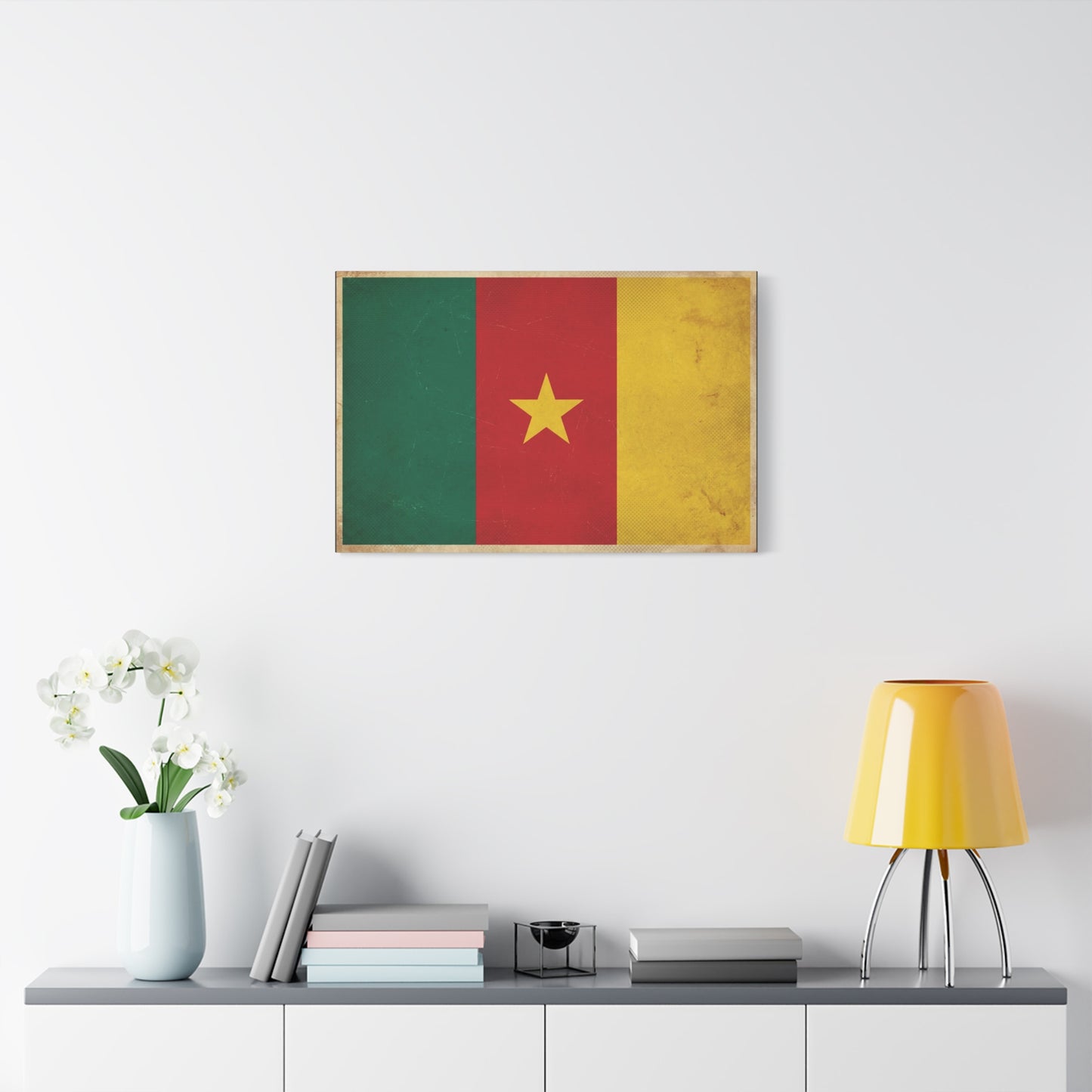 Cameroon Flag Canvas Wall Art - Vintage National Pride Decor, Distressed Tricolor Star Print - Traditional Patriotic Style - Living Room Wall Decor, Bedroom Home Decoration - Bedroom Home Decoration