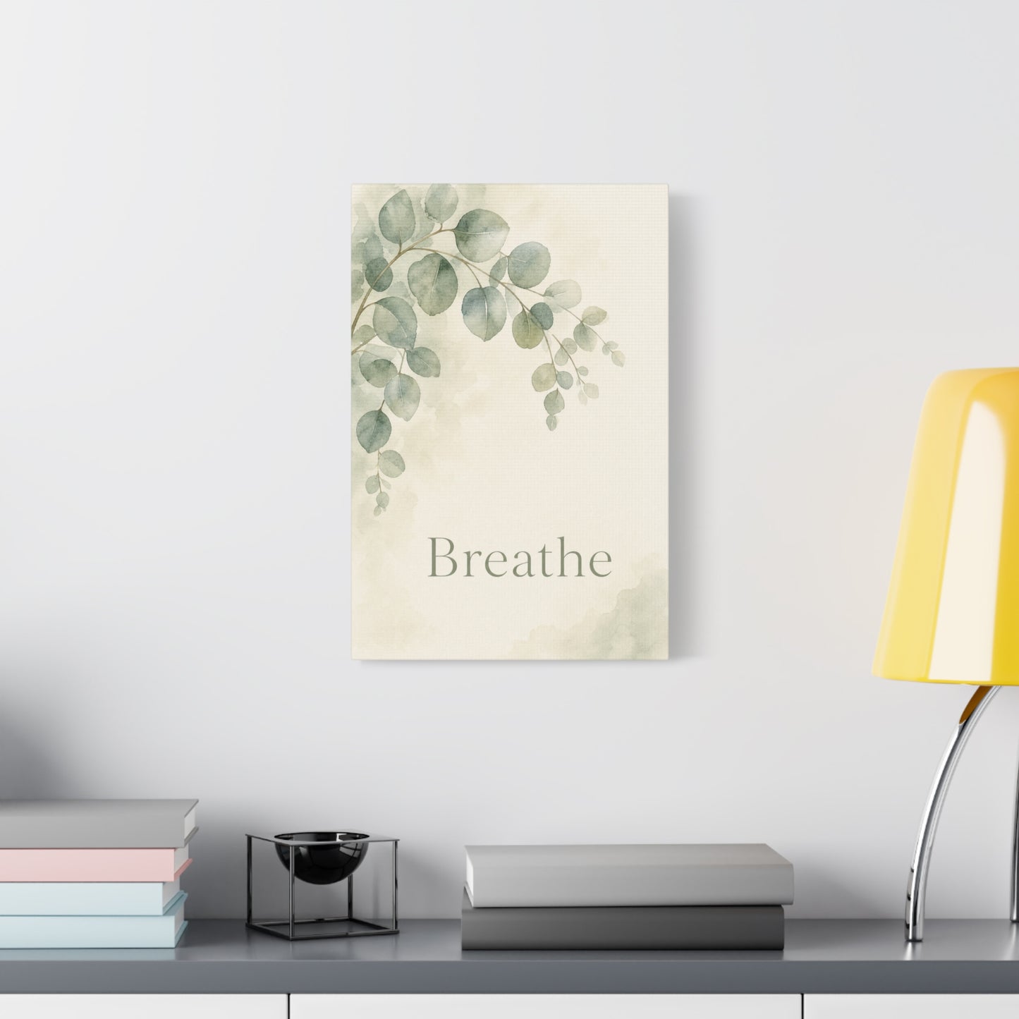 "Breathe" Botanical Canvas Wall Art - Sage Green Eucalyptus Leaves Watercolor Print - Minimalist Inspirational Wall Decor - Bedroom Home Decoration, Meditation Space Accent - Bedroom Home Decoration