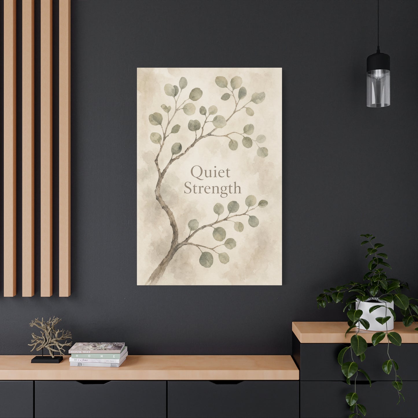 "Quiet Strength" Botanical Canvas Wall Art - Minimalist Sage Leaf Branch Print - Neutral Inspirational Wall Decor - Bedroom Home Decoration, Living Room Accent - Bedroom Home Decoration