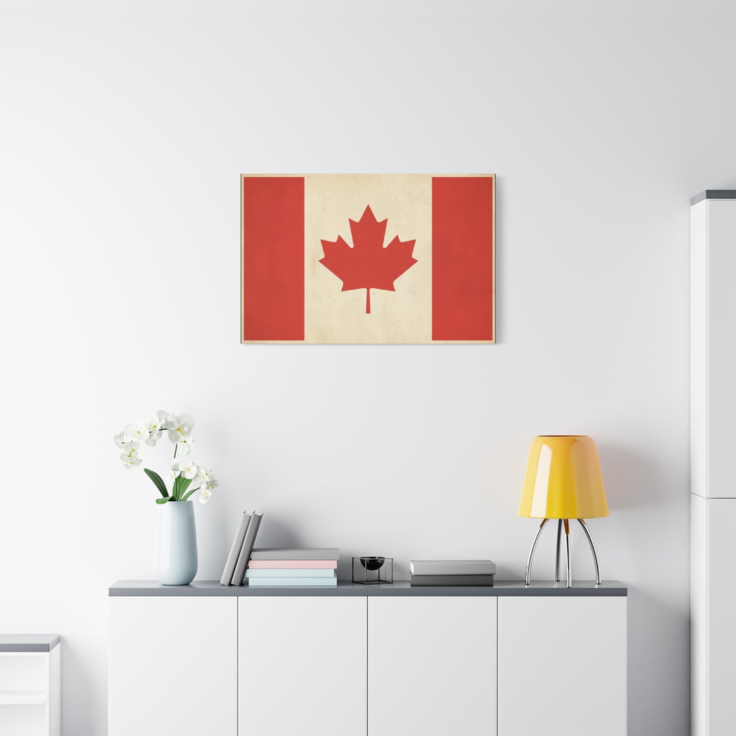Canadian Flag Canvas Wall Art - Vintage Red Maple Leaf Patriotic Print, Rustic Neutral Texture, Canada Pride Decor, Living Room Wall Decor, Bedroom Home Decoration, Dorm Accent - Ready to Hang
