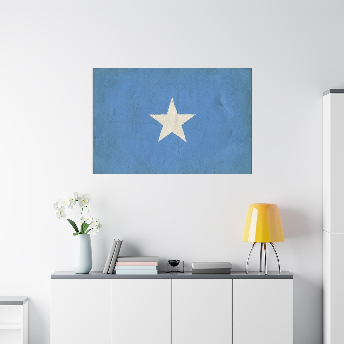 Somalia Flag Canvas Wall Art - Blue White Star Country Print, Vintage Minimalist Decor - Patriotic Artwork For Living Room, Office Wall Decor, Bedroom Home Decoration - Bedroom Home Decoration