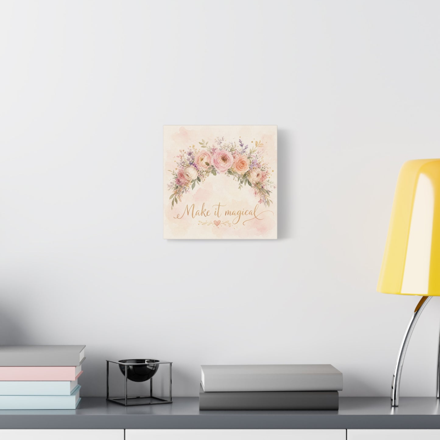 "Make It Magical" Floral Canvas Wall Art - Blush Rose Watercolor Quote Print, Pink Botanical Home Decor, Girls Bedroom Wall Decoration, Nursery Accent, Bohemian Living Room Style - Ready to Hang