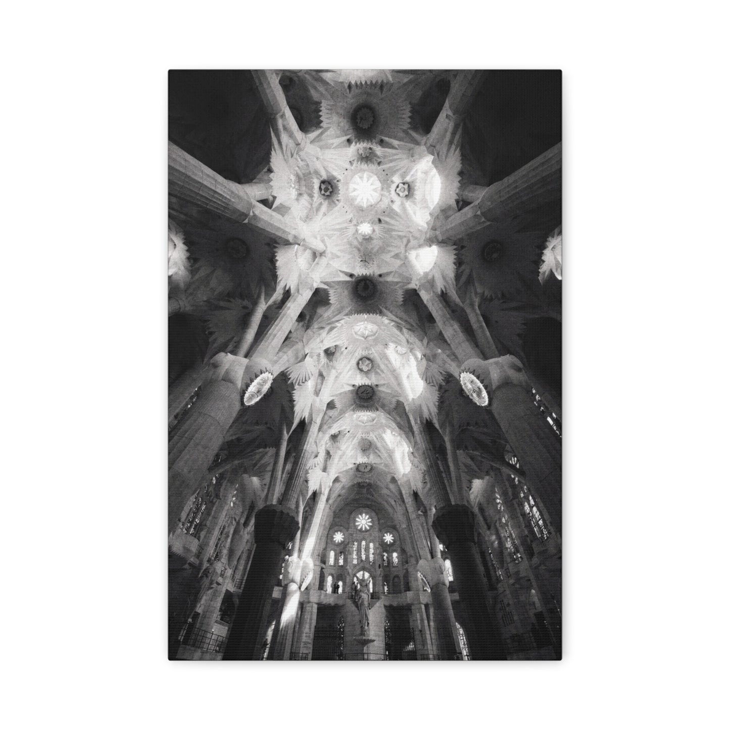 Sagrada Familia Cathedral Interior Canvas Wall Art - Black And White Architectural Art Print, Gothic Ceiling Columns, Contemporary Wall Decor For Living Room Office - Bedroom Home Decoration