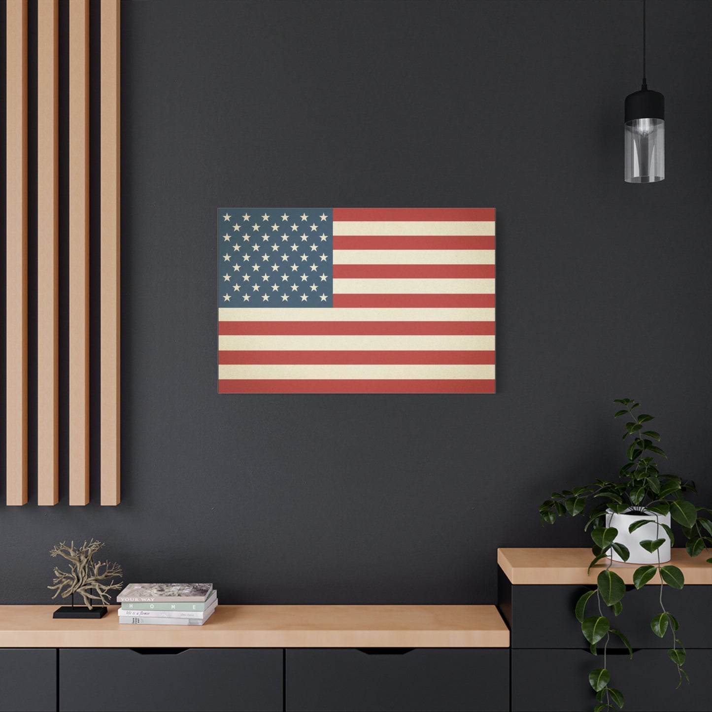 Vintage American Flag Canvas Wall Art - Patriotic USA Stars And Stripes Print, Rustic Americana Decor - Matte Cotton Artwork - Living Room Wall Decor - Bedroom Home Decoration - Modern Farmhouse Style