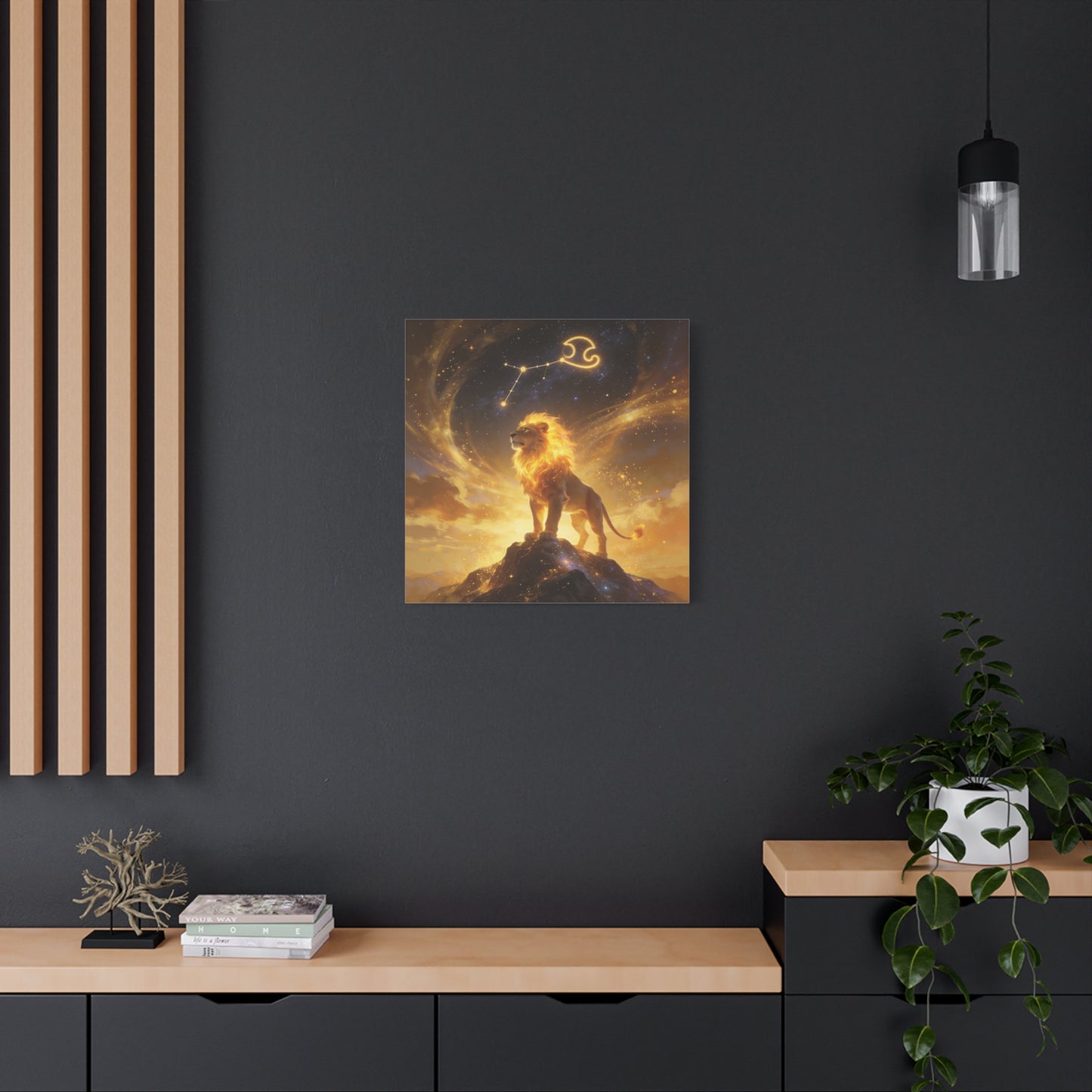Leo Zodiac Lion Canvas Wall Art - Celestial Astrology Constellation Print, Glowing Gold Cosmic Sky - Fantasy Style, Living Room Wall Decor Bedroom Home Decoration Office Art - Bedroom Home Decoration