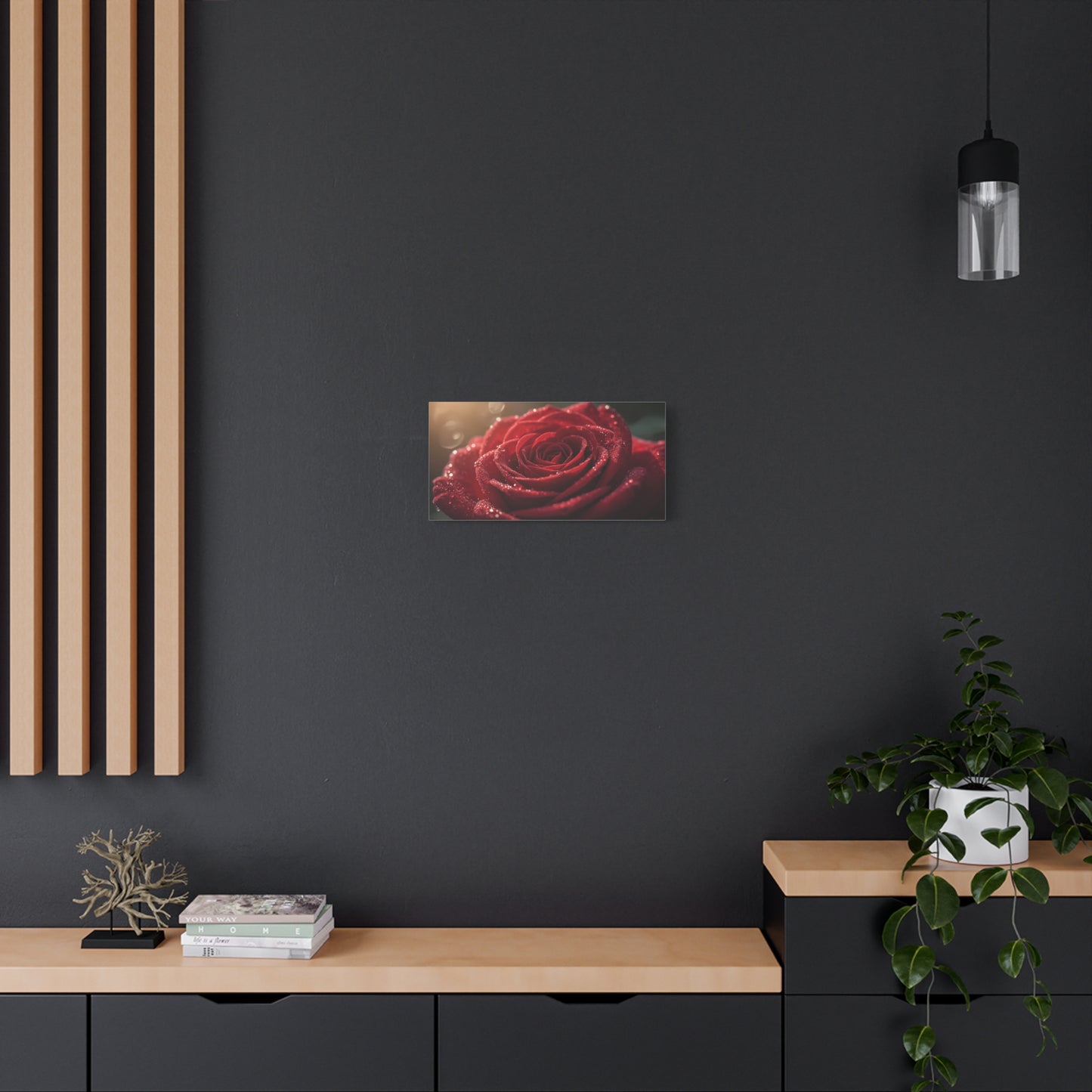 Red Rose Canvas Wall Art - Dew Kissed Floral Macro Art Print, Romantic Botanical Home Decor, Matte Finish Canvas, Bedroom Wall Accent, Living Room Decoration - Bedroom Home Decoration
