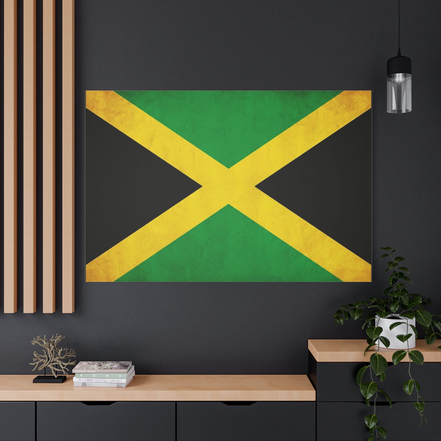 Jamaica Flag Canvas Wall Art - Vintage Jamaican National Flag Print, Green Gold Black Patriotic Decor - Matte Canvas Wall Hanging - Living Room Bedroom Office Decoration - Bedroom Home Decoration
