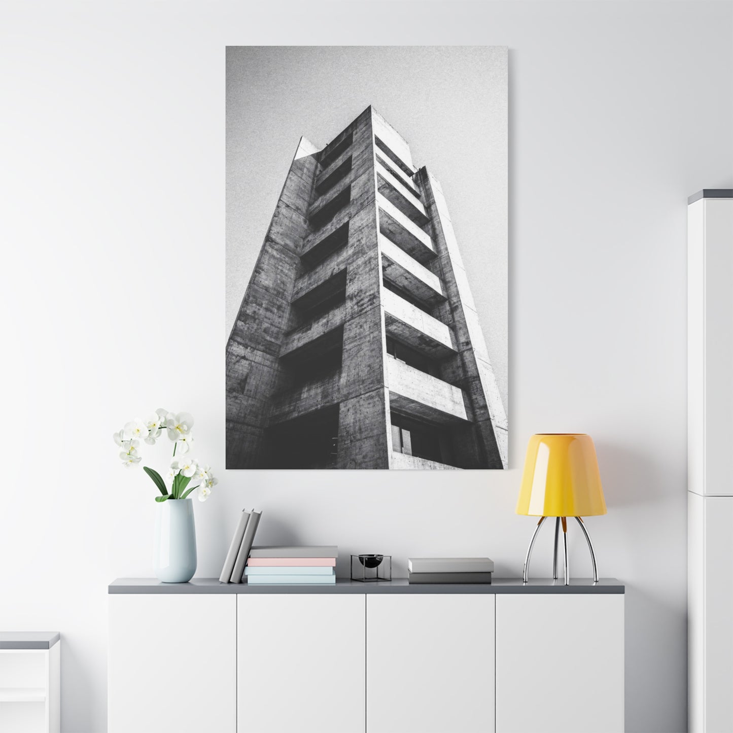 Black And White Brutalist Building Canvas Wall Art - Minimalist Architectural Art Print, Concrete Tower Wall Decor - Contemporary Modern Office Art, Living Room Decoration - Bedroom Home Decoration