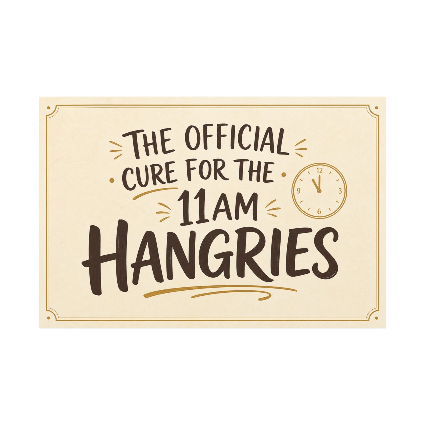 "The Official Cure For The 11 Am Hangries" Funny Typography Canvas Wall Art - Beige Black Quote Print, Modern Office Decor, Kitchen Wall Hanging - Bedroom Home Decoration - Bedroom Home Decoration