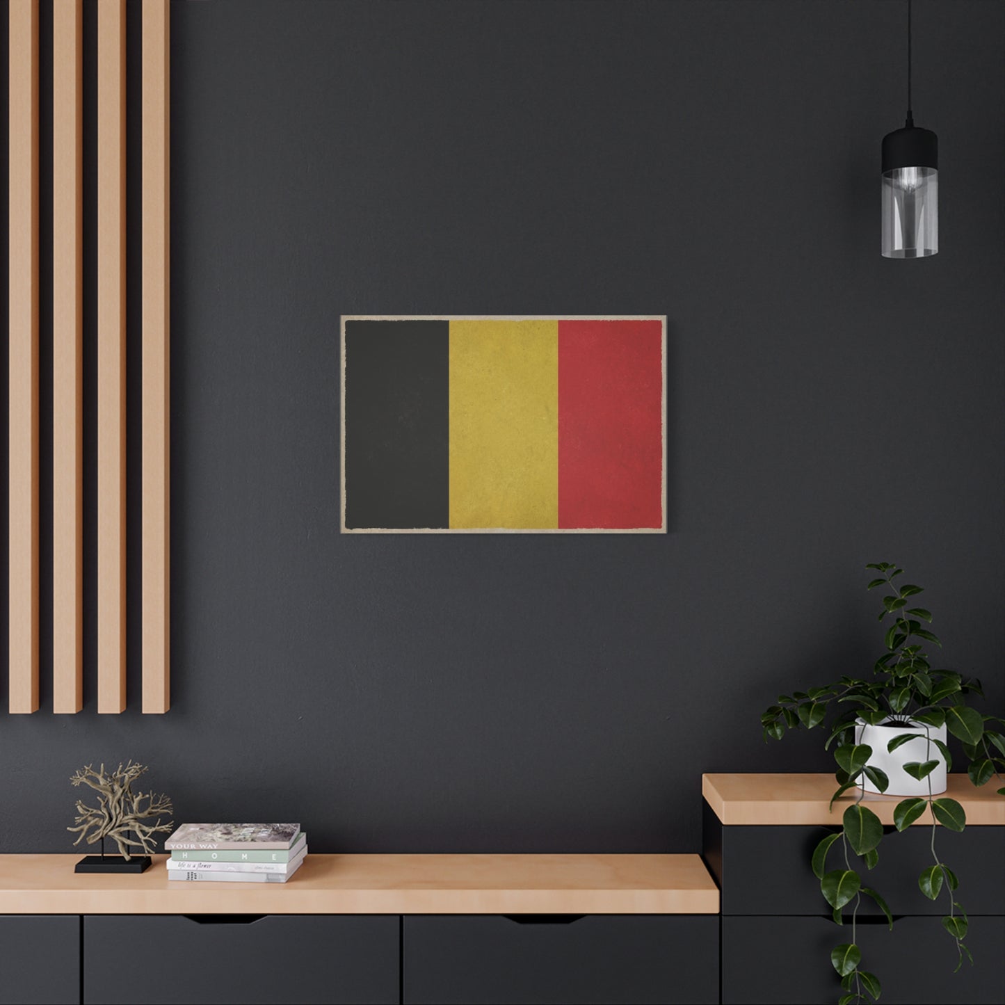 Belgium Flag Canvas Wall Art - Vintage Belgian Flag Print, Black Yellow Red Wall Decor - Rustic Patriotic Artwork - Living Room Home Decoration - Bedroom Home Decoration - Modern Farmhouse Style