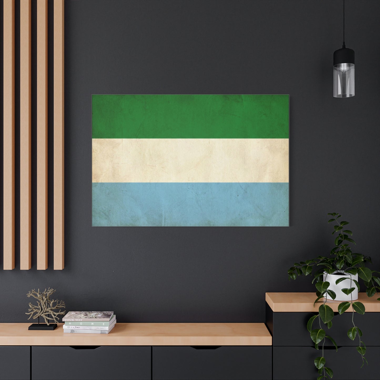 Sierra Leone Flag Canvas Wall Art - Vintage Tricolor National Print, Distressed Blue Green White Design - Minimalist Patriotic Decor - Living Room Wall Decor - Bedroom Home Decoration - Ready to Hang