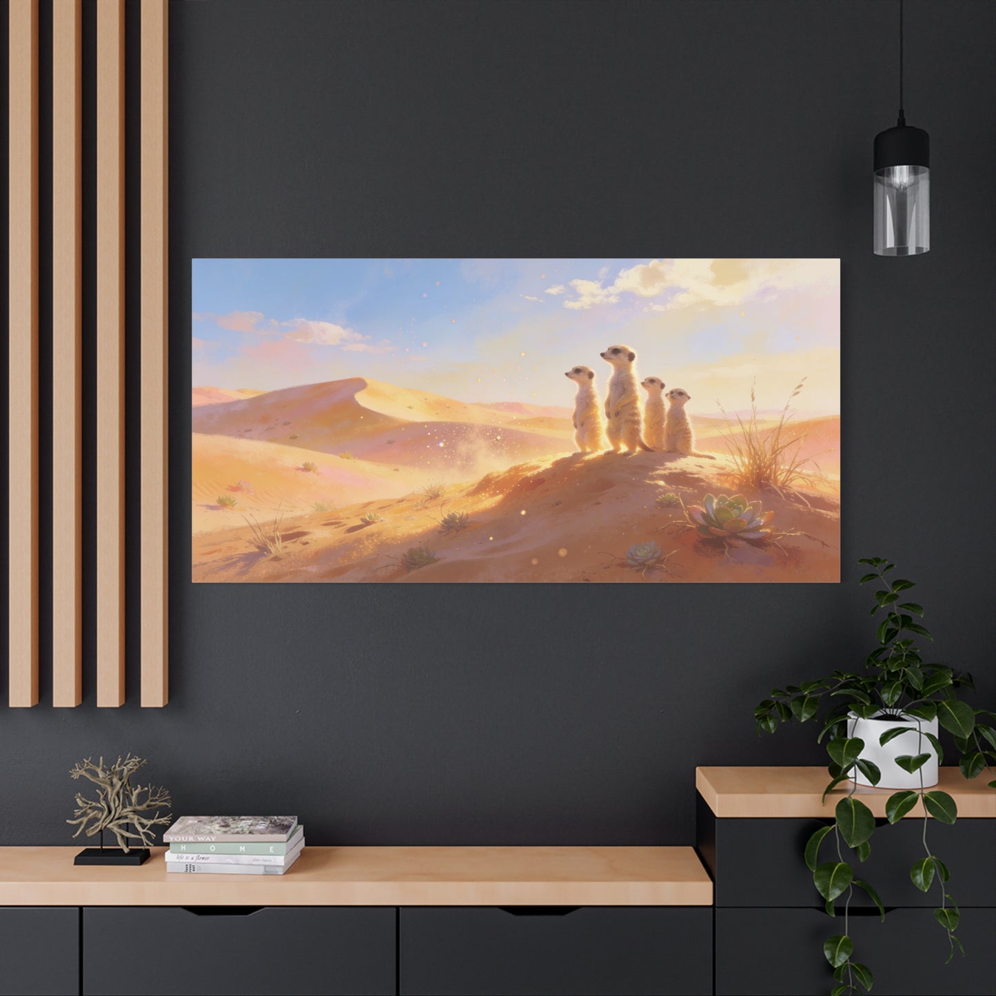 Meerkat Desert Canvas Wall Art - Golden Dune Wildlife Illustration, Matte Canvas Print - Contemporary Nature Style - Living Room Wall Decor, Bedroom Home Decoration - Bedroom Home Decoration