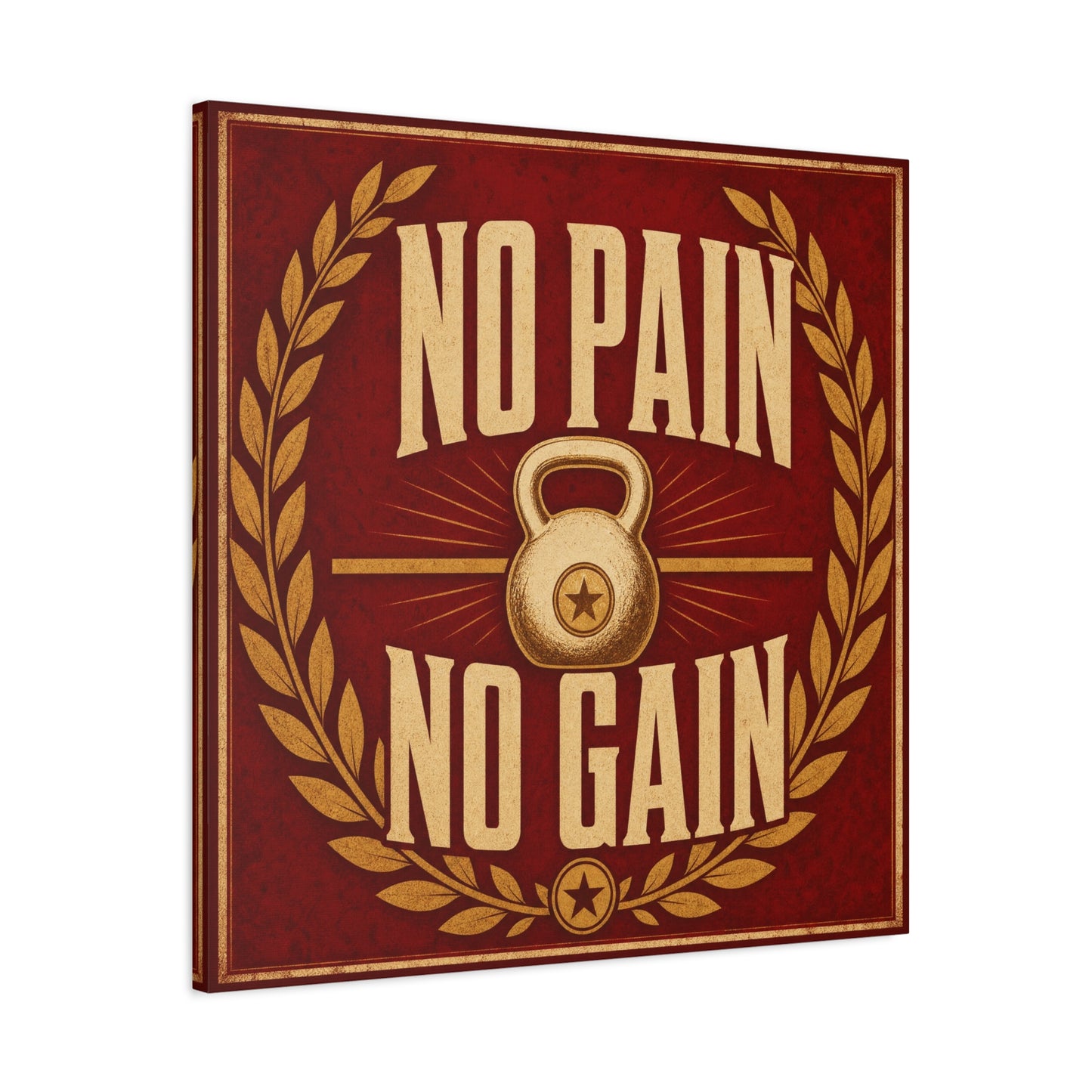 "No Pain No Gain" Kettlebell Canvas Wall Art - Vintage Gym Quote Decor, Rustic Typography Print, Motivational Fitness Poster Style - Room Decoration - Ready to Hang - Gym Wall Decor - HP Latex Print