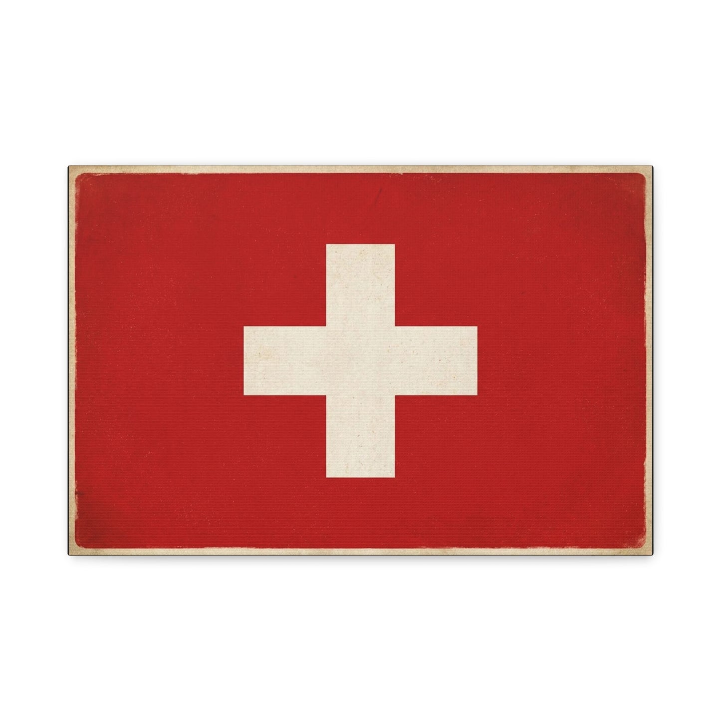 Swiss Flag Canvas Wall Art - Vintage Red White Cross Print, Patriotic Minimalist Decor - Rustic Travel Style - Living Room Wall Decor, Office Art - Bedroom Home Decoration - Bedroom Home Decoration