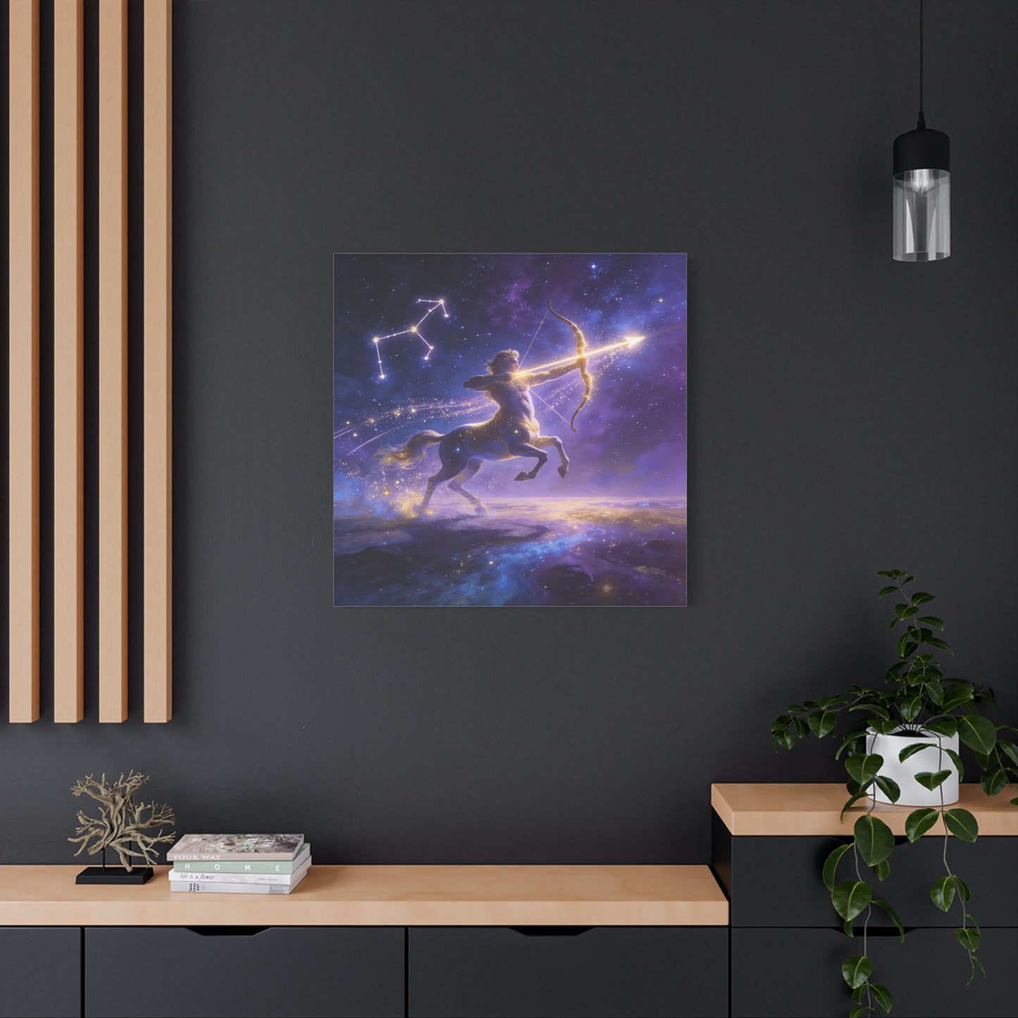 Sagittarius Zodiac Canvas Wall Art - Celestial Centaur Archer Constellation Print, Purple Galaxy Night Sky, Mythic Astrology Decor, Modern Bedroom Accent, Office Decoration - Living Room Wall Decor
