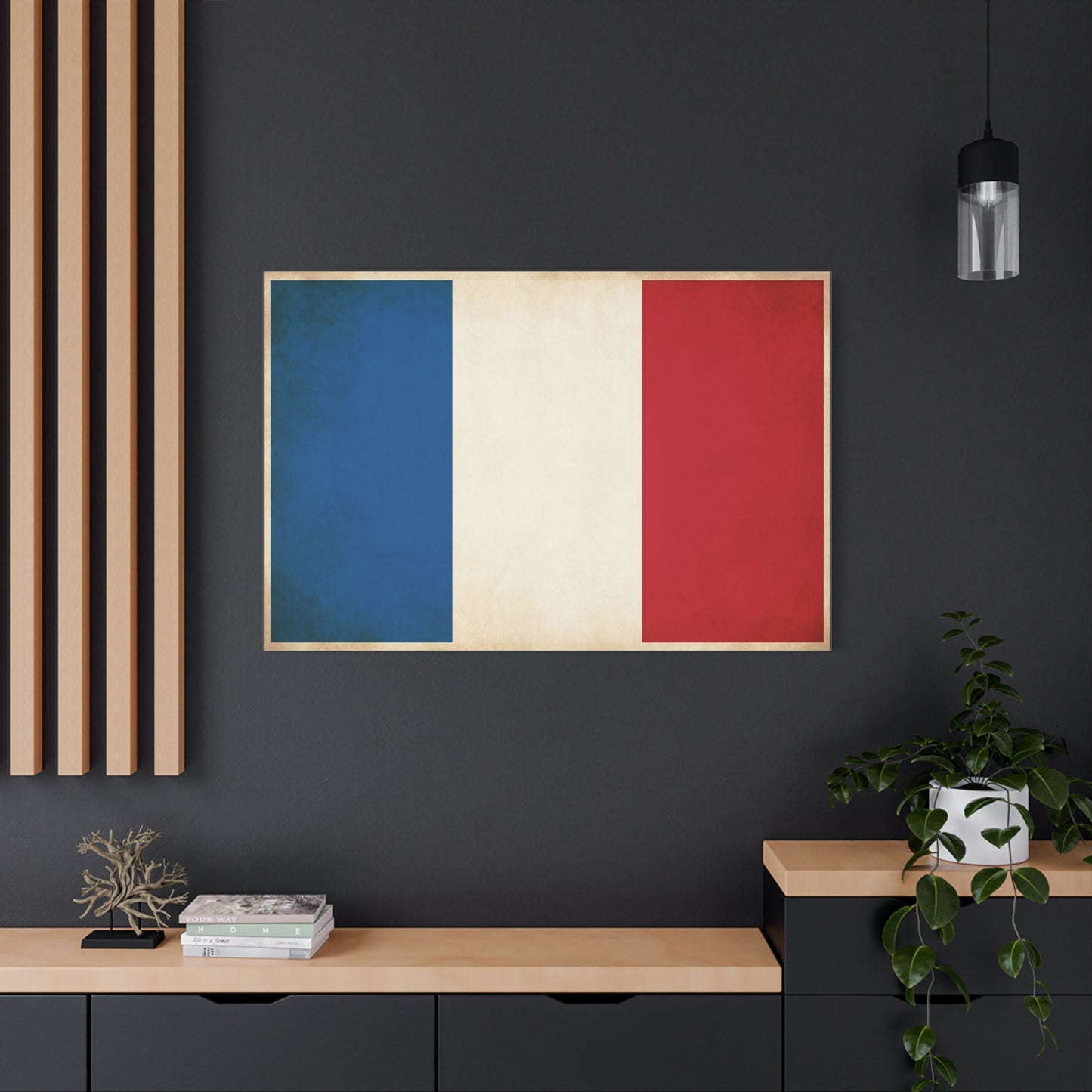 French Flag Canvas Wall Art - Vintage Tricolor France Print, Patriotic Minimalist Decor - Matte Cotton Look - Living Room Wall Decor, Office Accent - Bedroom Home Decoration - Bedroom Home Decoration
