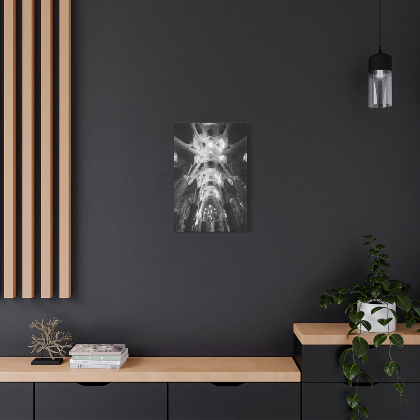 Sagrada Familia Cathedral Interior Canvas Wall Art - Black And White Architectural Art Print, Gothic Ceiling Columns, Contemporary Wall Decor For Living Room Office - Bedroom Home Decoration