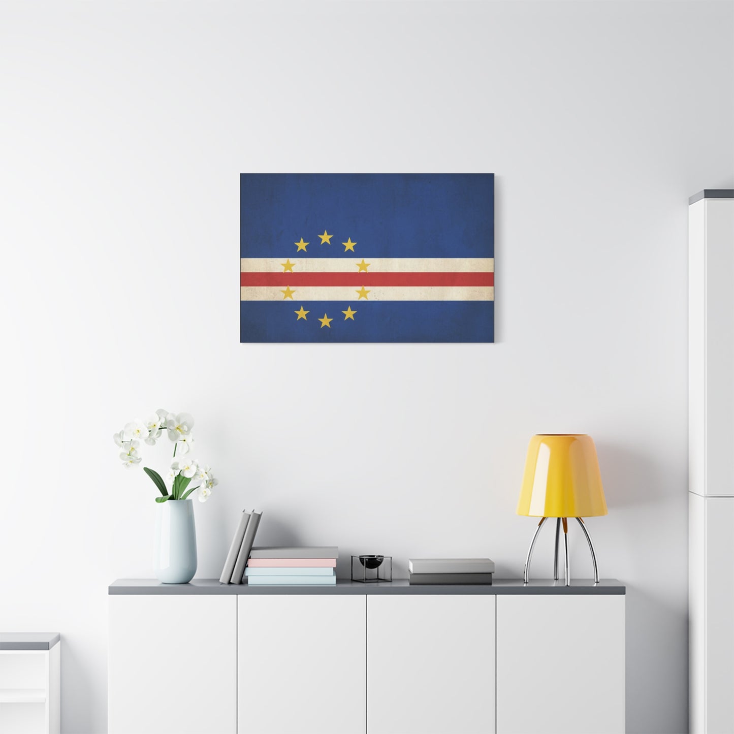 Cape Verde Flag Canvas Wall Art - Vintage Island Nation Banner Print, Patriotic Blue Red White Decor - Traditional Style, Living Room Wall Decor, Bedroom Home Decoration - Ready to Hang