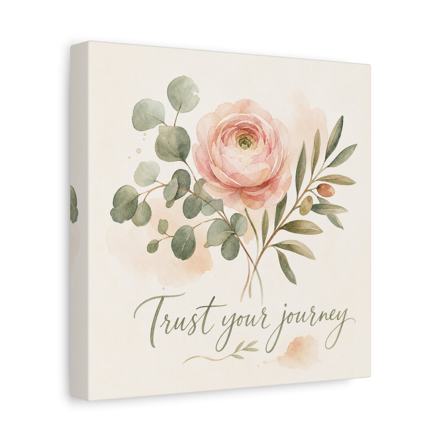"Trust Your Journey" Floral Canvas Wall Art - Blush Rose, Eucalyptus Botanical Watercolor - Inspirational Home Decor - Bedroom Wall Hanging, Modern Farmhouse Style, Office Accent - Ready to Hang