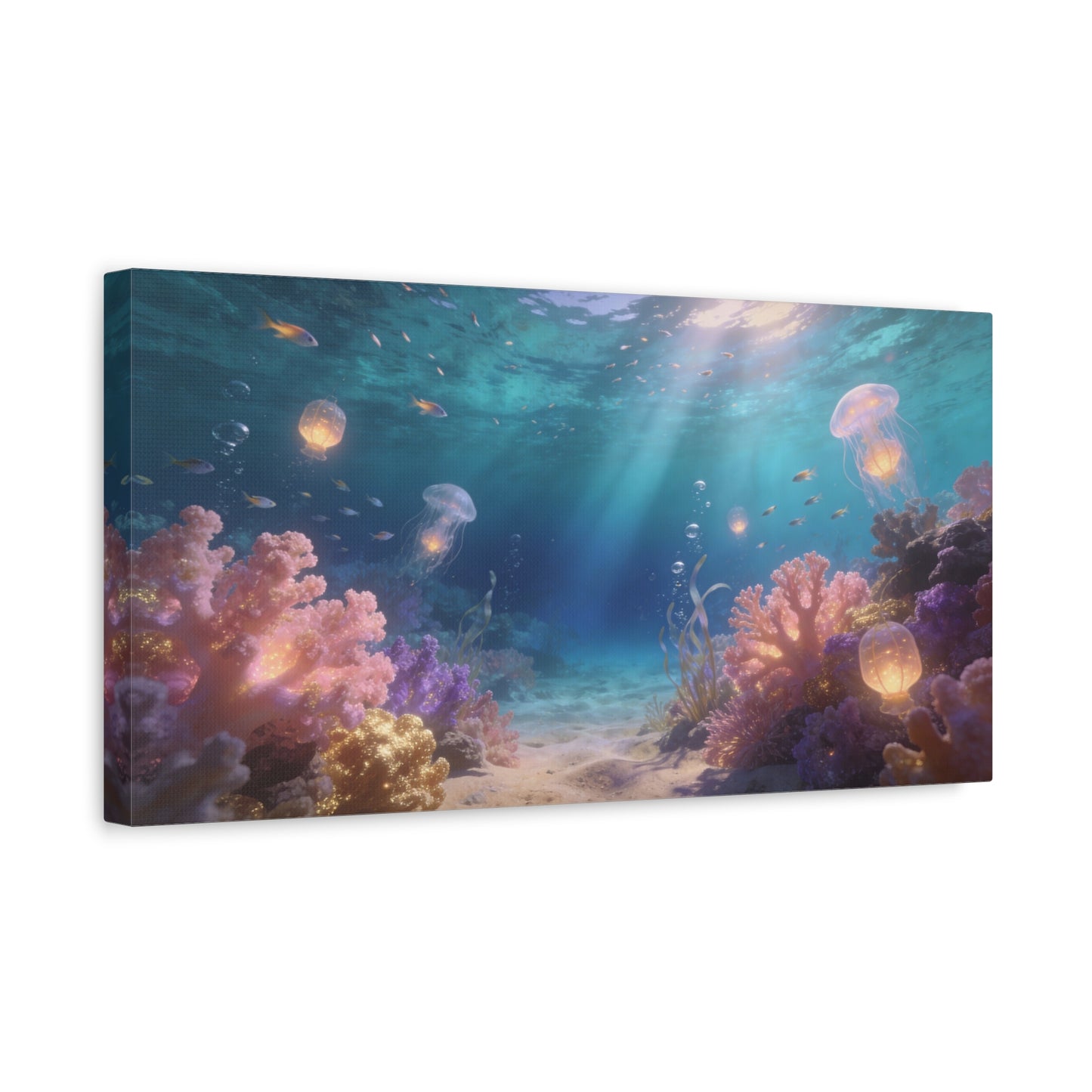 Underwater Jellyfish Canvas Wall Art - Glowing Coral Reef Ocean Scene, Dreamy Seascape Canvas Print - Contemporary Coastal Style - Living Room Wall Decor, Bedroom Home Decoration - Ready to Hang