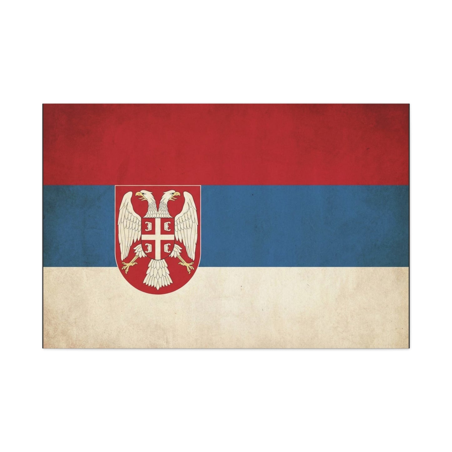 Serbian Flag Canvas Wall Art - Vintage Serbia Coat Of Arms Print, Patriotic Tricolor Decor - Rustic National Heritage Style - Living Room Wall Decor - Bedroom Home Decoration - Bedroom Home Decoration
