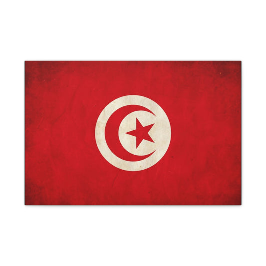 Tunisia Flag Canvas Wall Art - Vintage Red Crescent Star Print, Patriotic Country Decor - Matte Cotton Artwork - Living Room Wall Decor - Bedroom Home Decoration - Bedroom Home Decoration