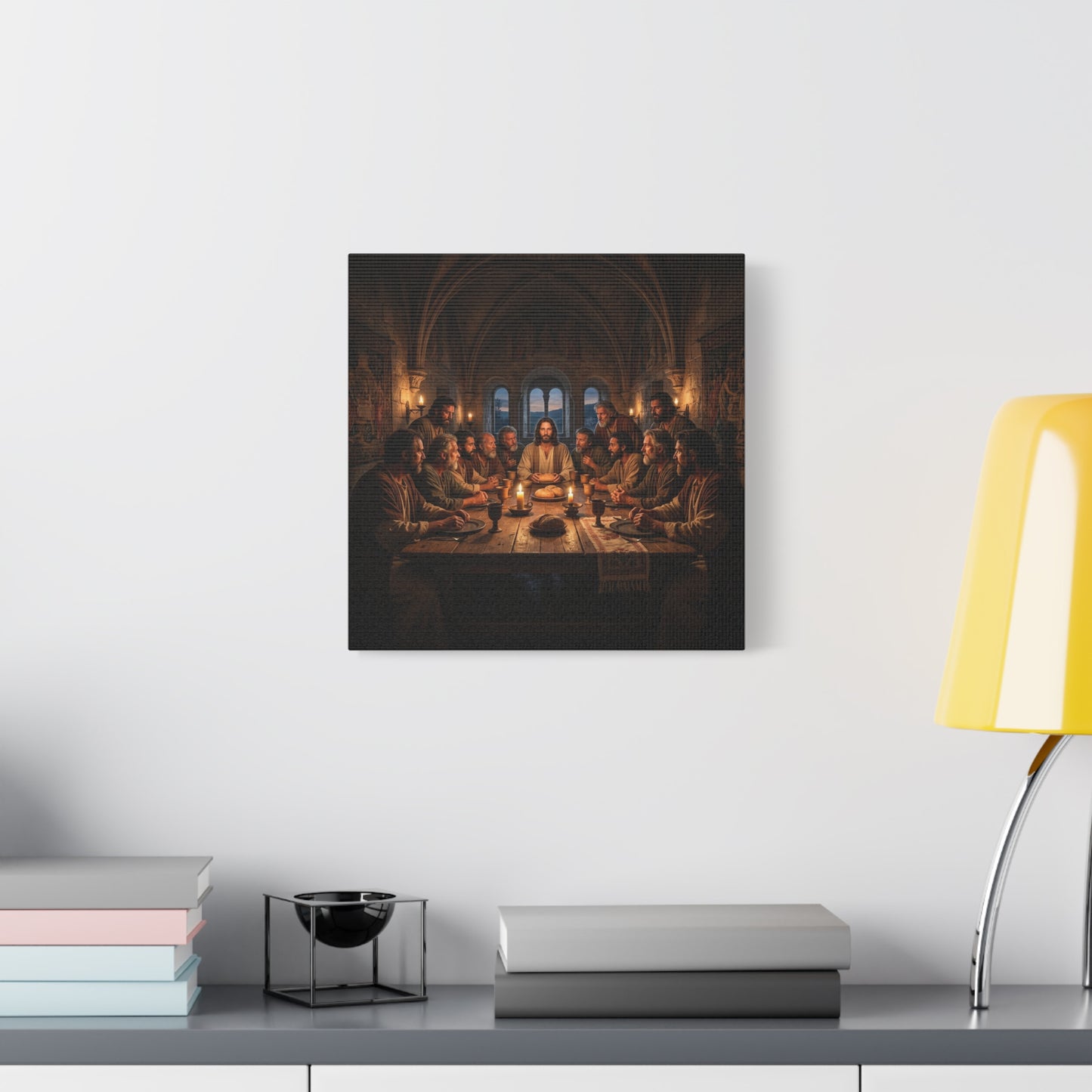 Jesus Christ Last Supper Canvas Wall Art - Apostles At Candlelit Table, Christian Wall Decor - Matte Cotton Print Religious Home Decoration - Traditional Living Room Office - Bedroom Home Decoration