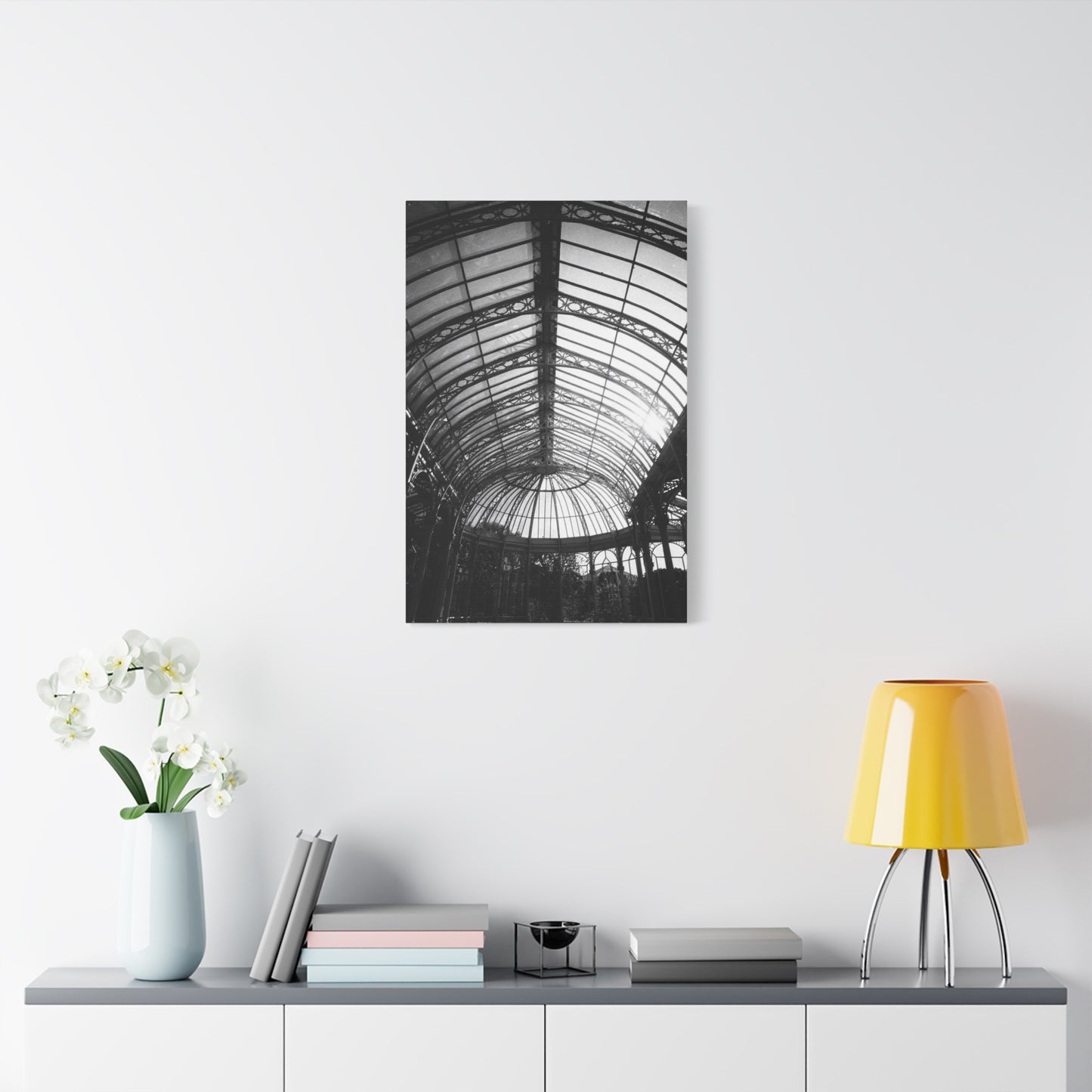 Black And White Glass Conservatory Canvas Wall Art - Architectural Art Print, Vintage Iron Pavilion Roof, Modern Minimalist Decor - Living Room Wall Decor, Office Art - Bedroom Home Decoration
