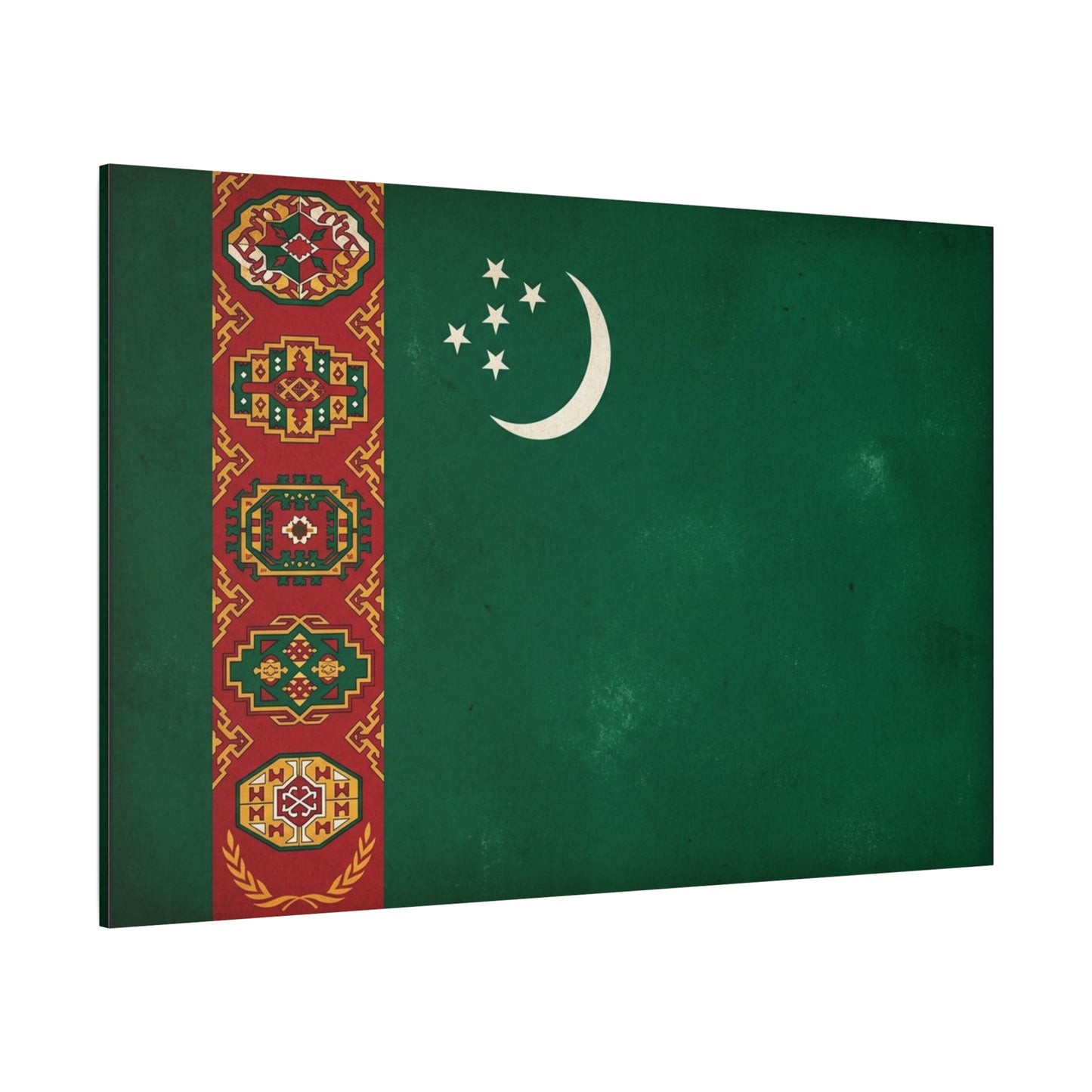 Turkmenistan Flag Canvas Wall Art - Vintage Nation Banner Print, Green Crescent Stars, Heritage Decor - Traditional Style - Living Room Wall Decor, Bedroom Home Decoration - Bedroom Home Decoration