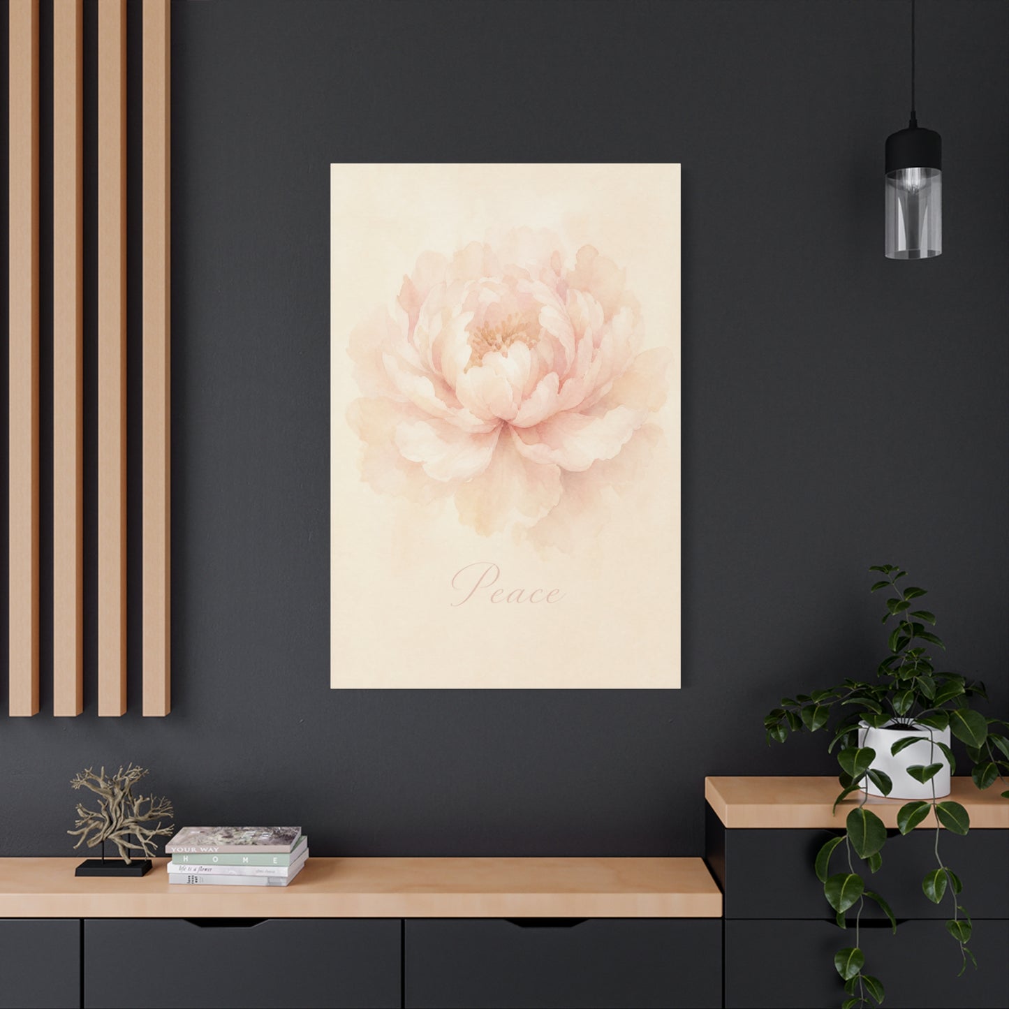 "Peace" Peony Canvas Wall Art - Blush Floral Watercolor Print, Minimalist Bedroom Home Decoration, Soft Botanical Wall Decor, Nursery Accent - Bedroom Home Decoration - Modern Farmhouse Style