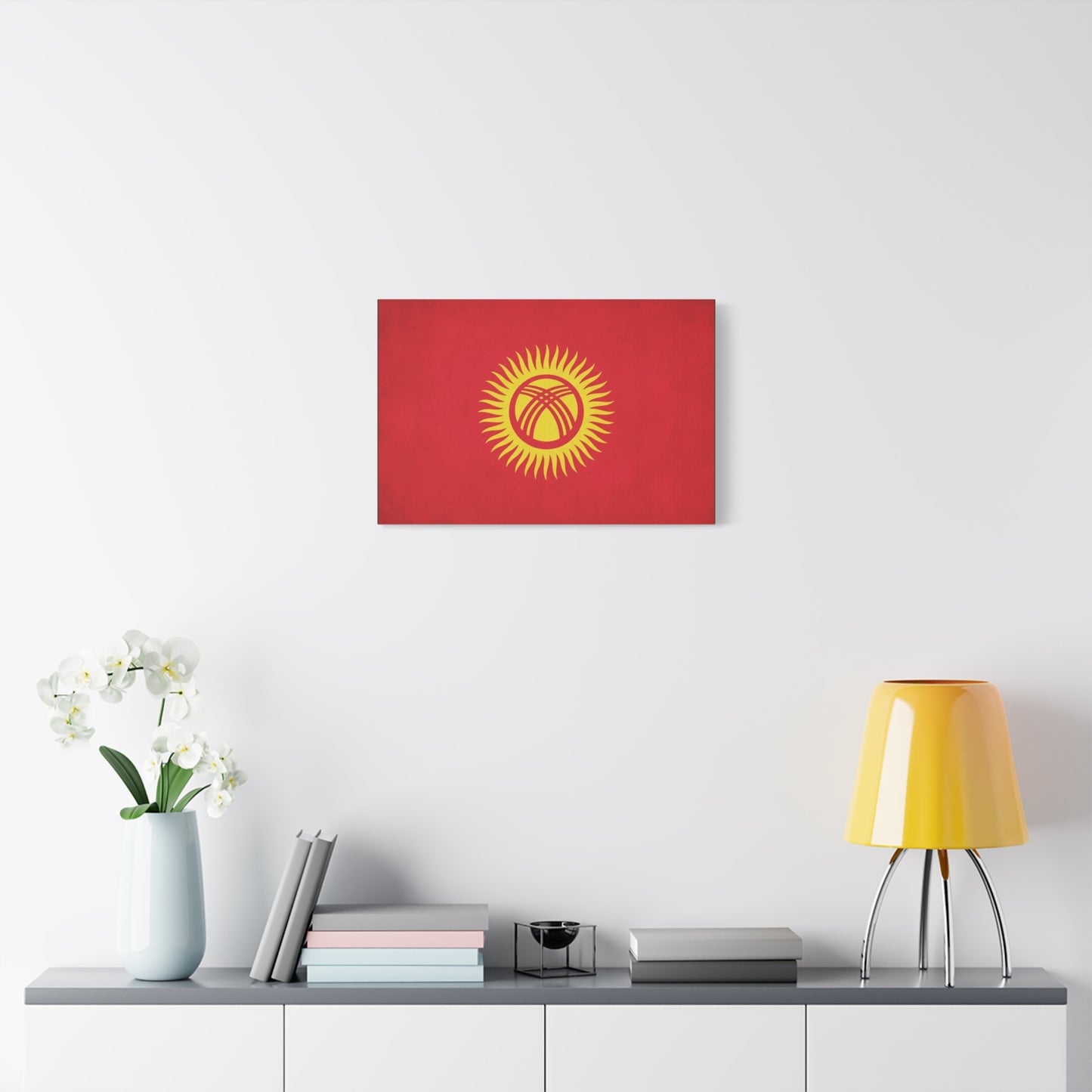 Kyrgyzstan Flag Canvas Wall Art - Red Sun Tunduk Emblem Print Picture - Minimalist Patriotic Wall Decor, Modern Home Decoration, Living Room Accent, Office Art - Bedroom Home Decoration