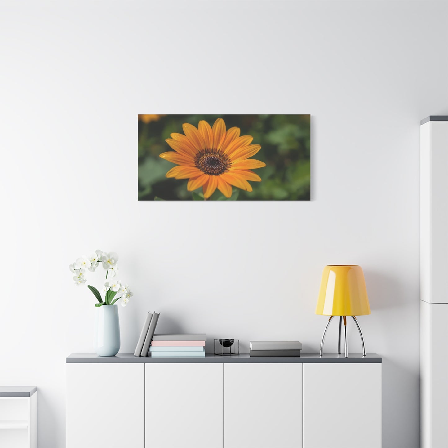 Orange Daisy Flower Canvas Wall Art - Botanical Floral Close Up Art Print, Nature Home Decor - Matte Cotton Canvas, Contemporary Style - Living Room Wall Decor Bedroom Accent - Cozy Reading Nook Art
