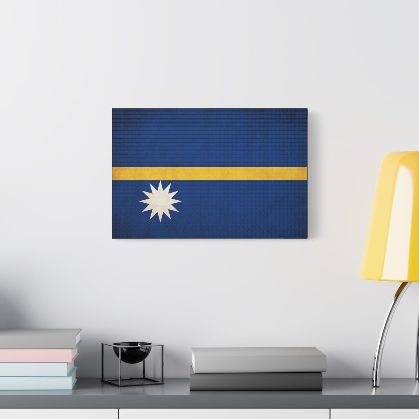 Nauru Flag Canvas Wall Art - Blue Field, Gold Stripe, White Star - Vintage National Pride Print - Coastal Style Living Room Decor, Bedroom Home Decoration - Living Room Wall Decor - Ready to Hang