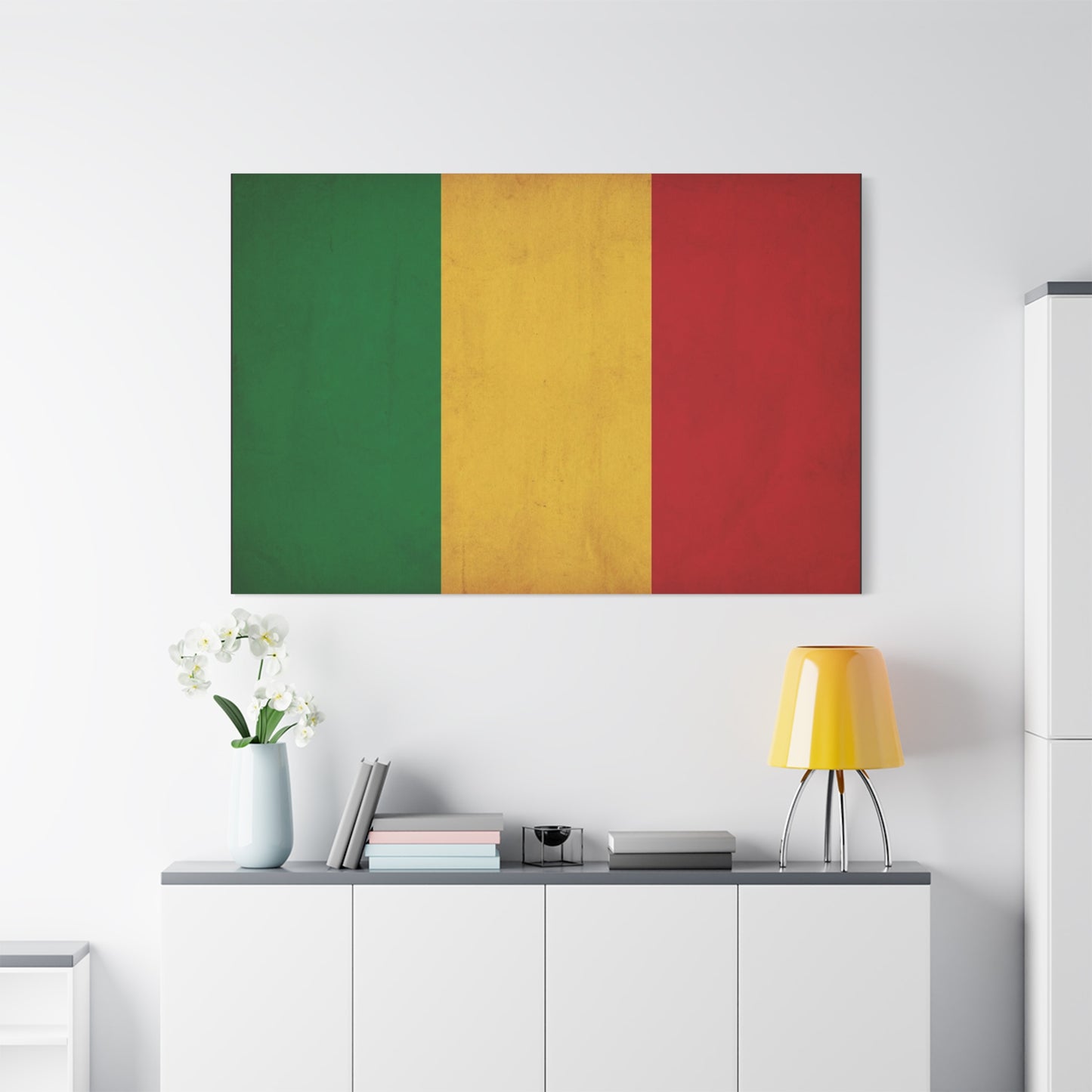 Mali Flag Canvas Wall Art - Green Yellow Red Tricolor National Flag Print - Vintage Textured Cotton Look - Pan African Style, Living Room Wall Decor, Bedroom Home Decoration - Bedroom Home Decoration