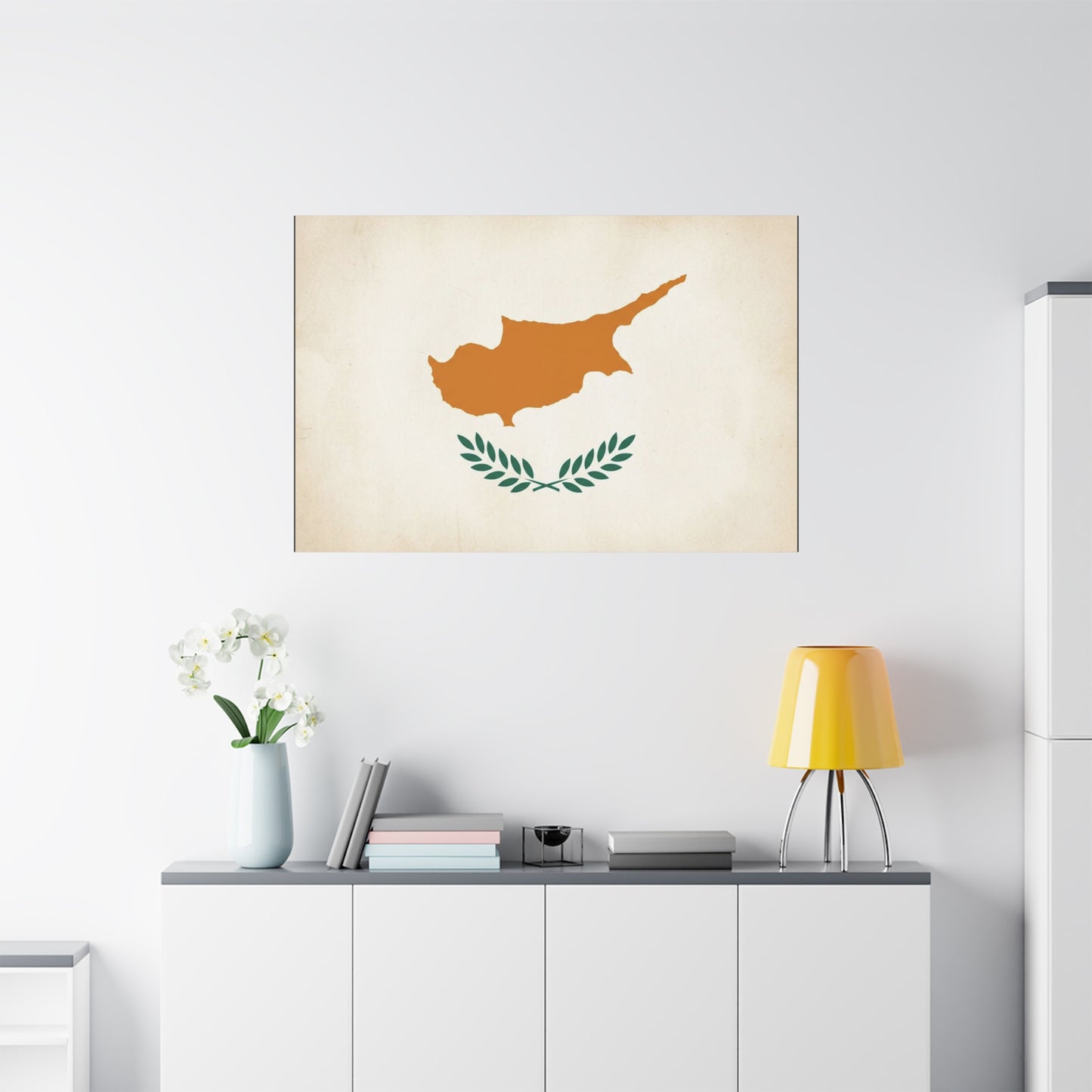 Cyprus Flag Canvas Wall Art - Vintage Country Pride Decor, Minimalist Patriotic Print - Neutral Beige Background, Modern Map Silhouette - Living Room Wall Decor, Office Accent - Modern Farmhouse Style